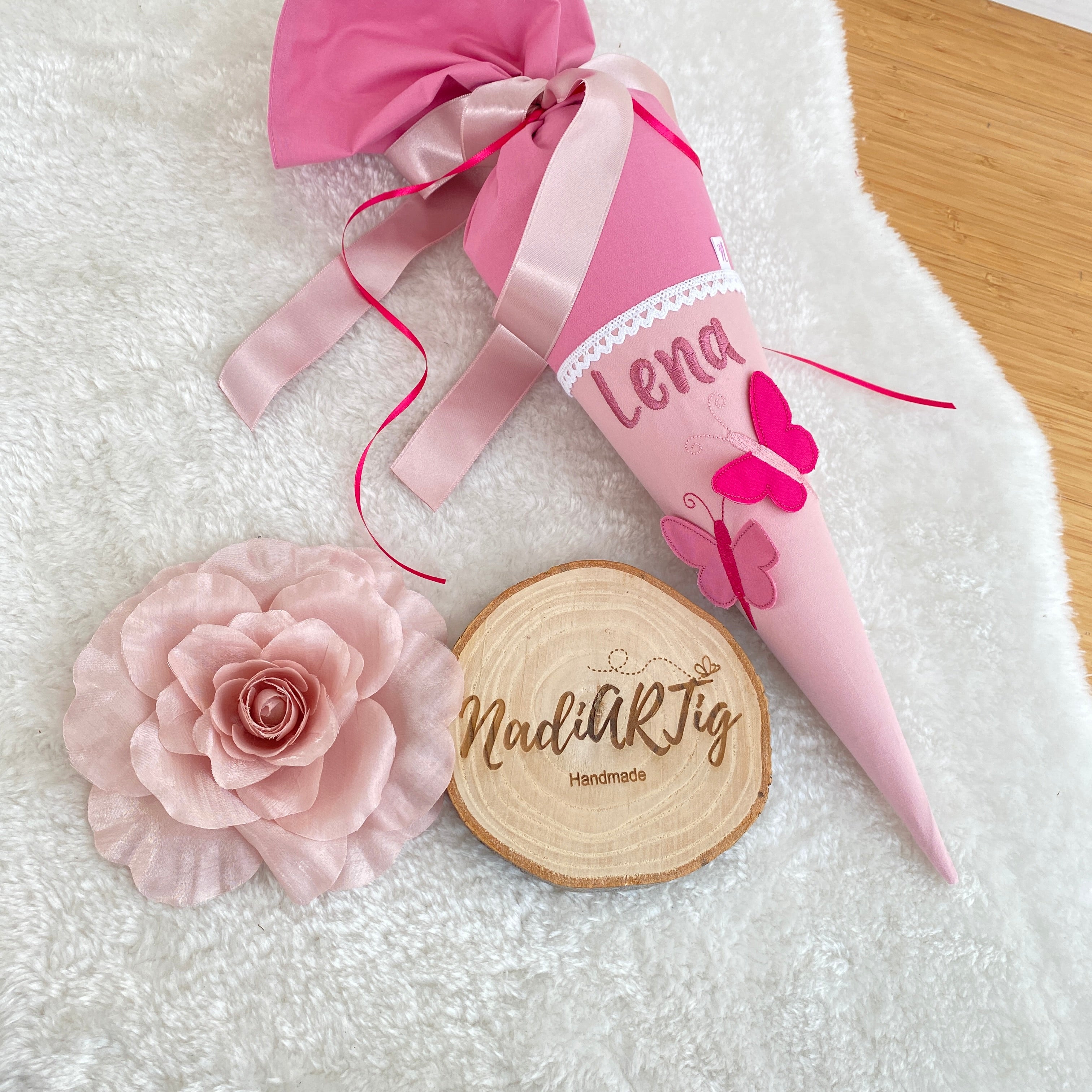 Geschwister-Schultüte Schmetterling in beere/puder