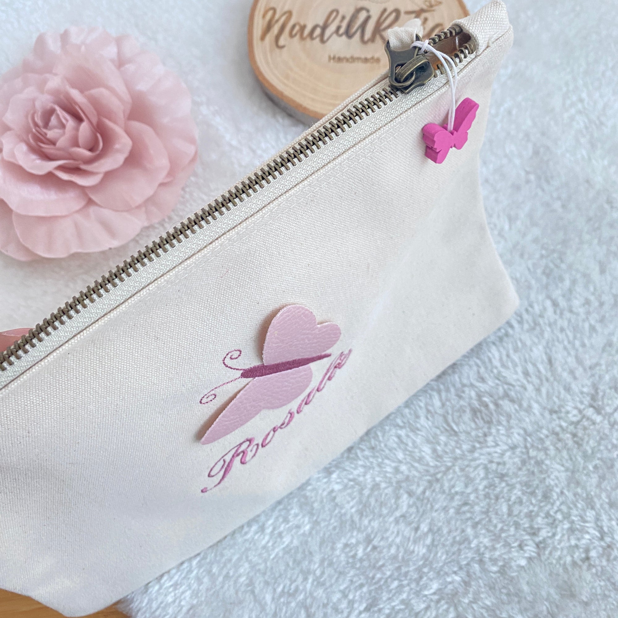 Canvas Tasche mit Namen und 3D-Schmetterling