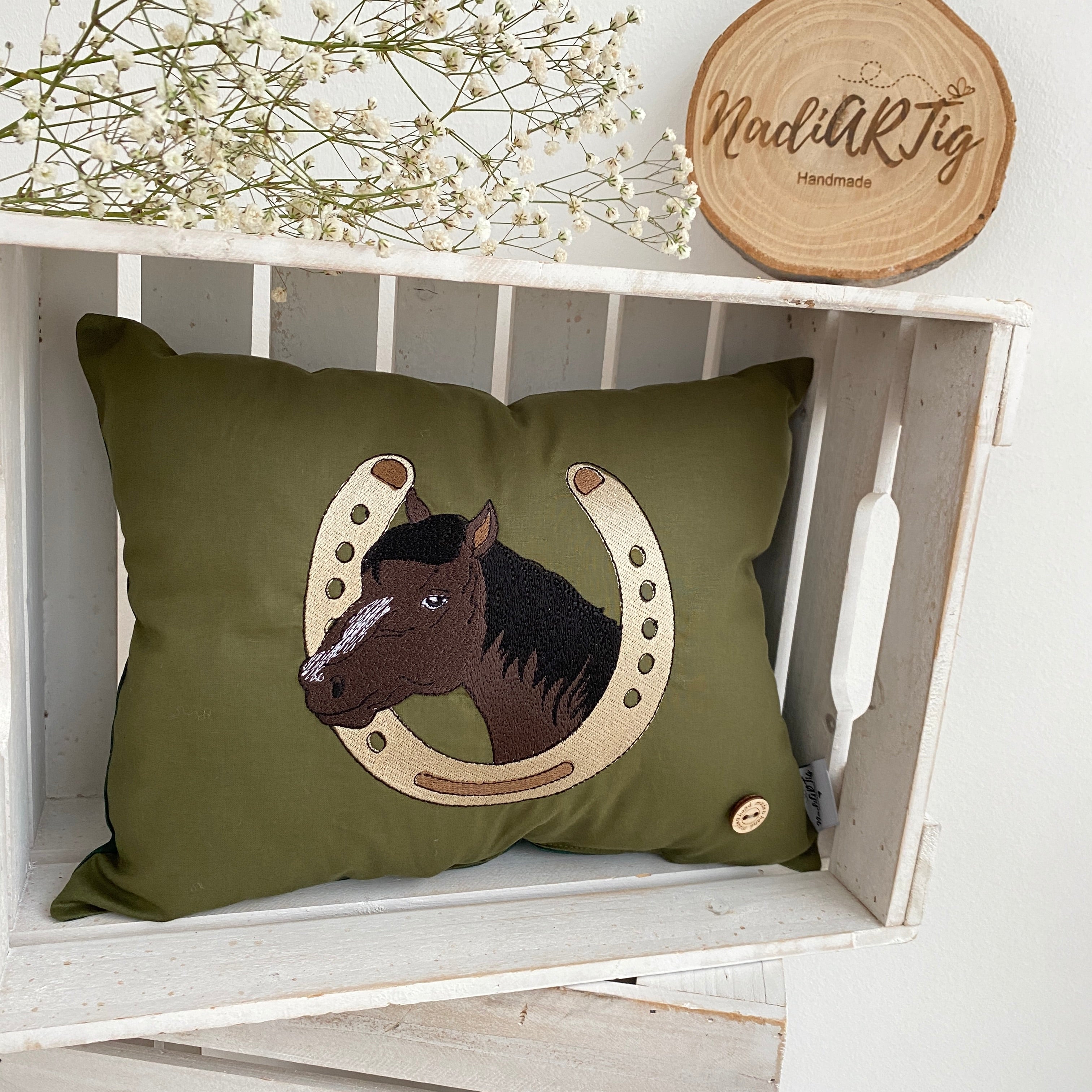 Kissen Pferdekopf in olivegrün