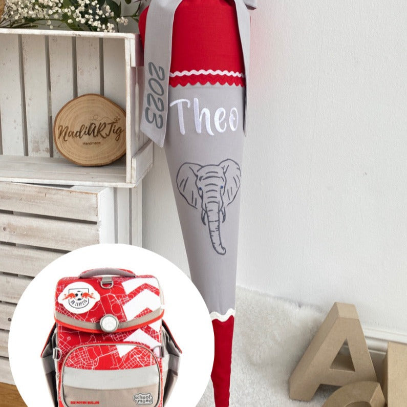 Schultüte Elefant in rot/grau