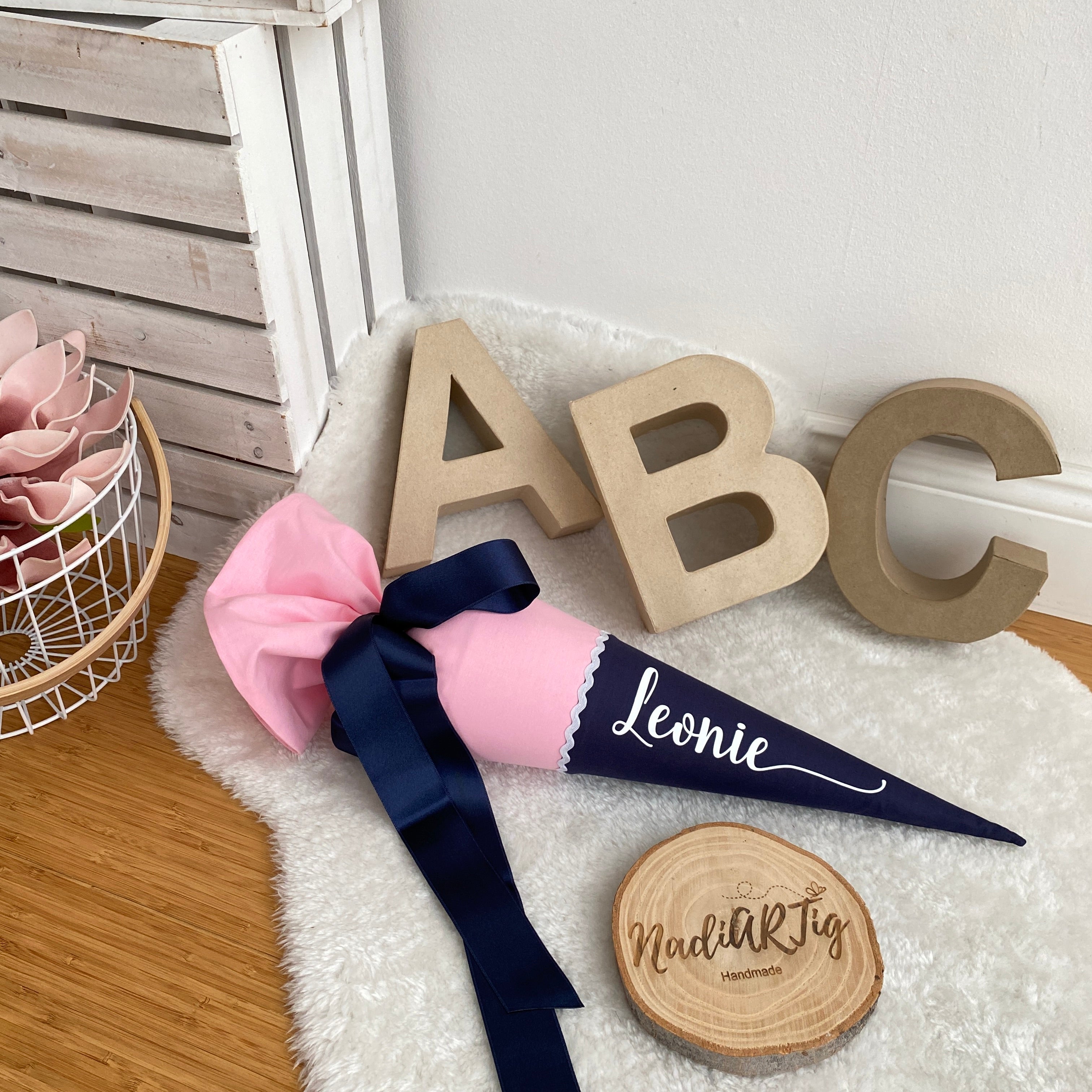 Geschwister-Schultüte in rosa/dunkelblau