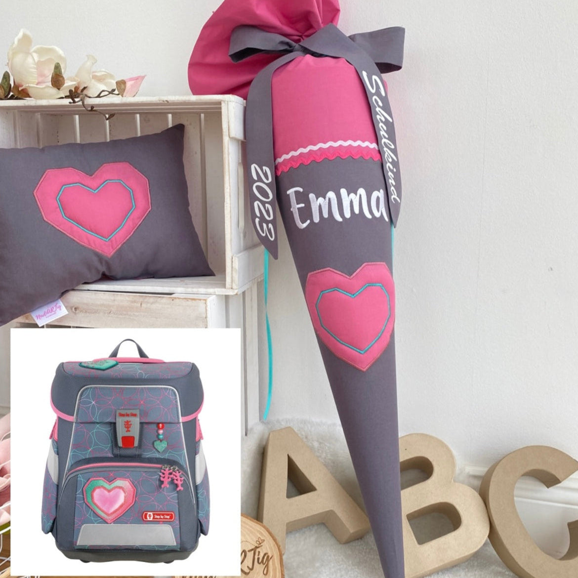 Schultüte HEART in beere/anthrazit