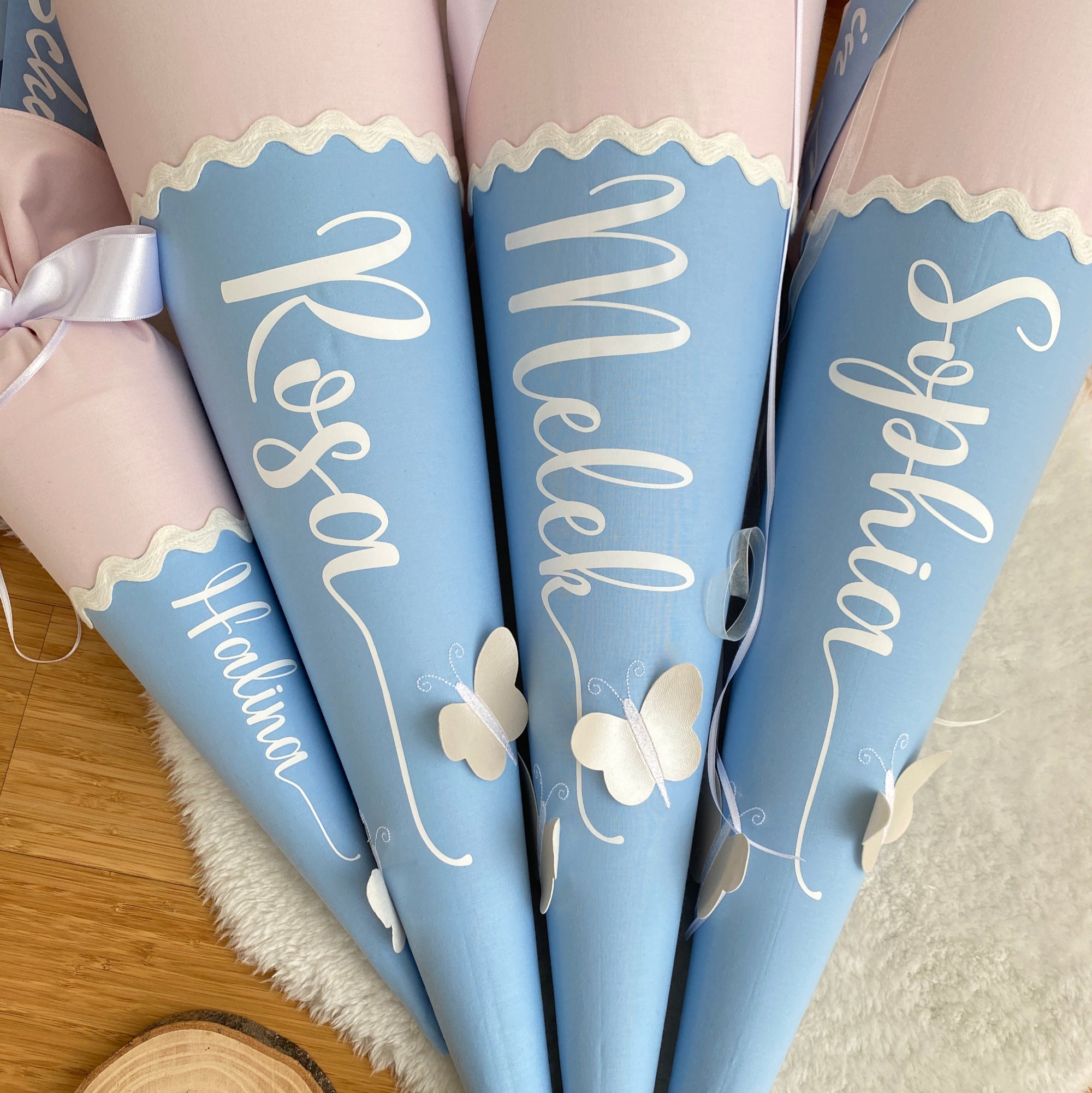 Schultüte Klassik in rosé und hellblau (Schmetterlinge)