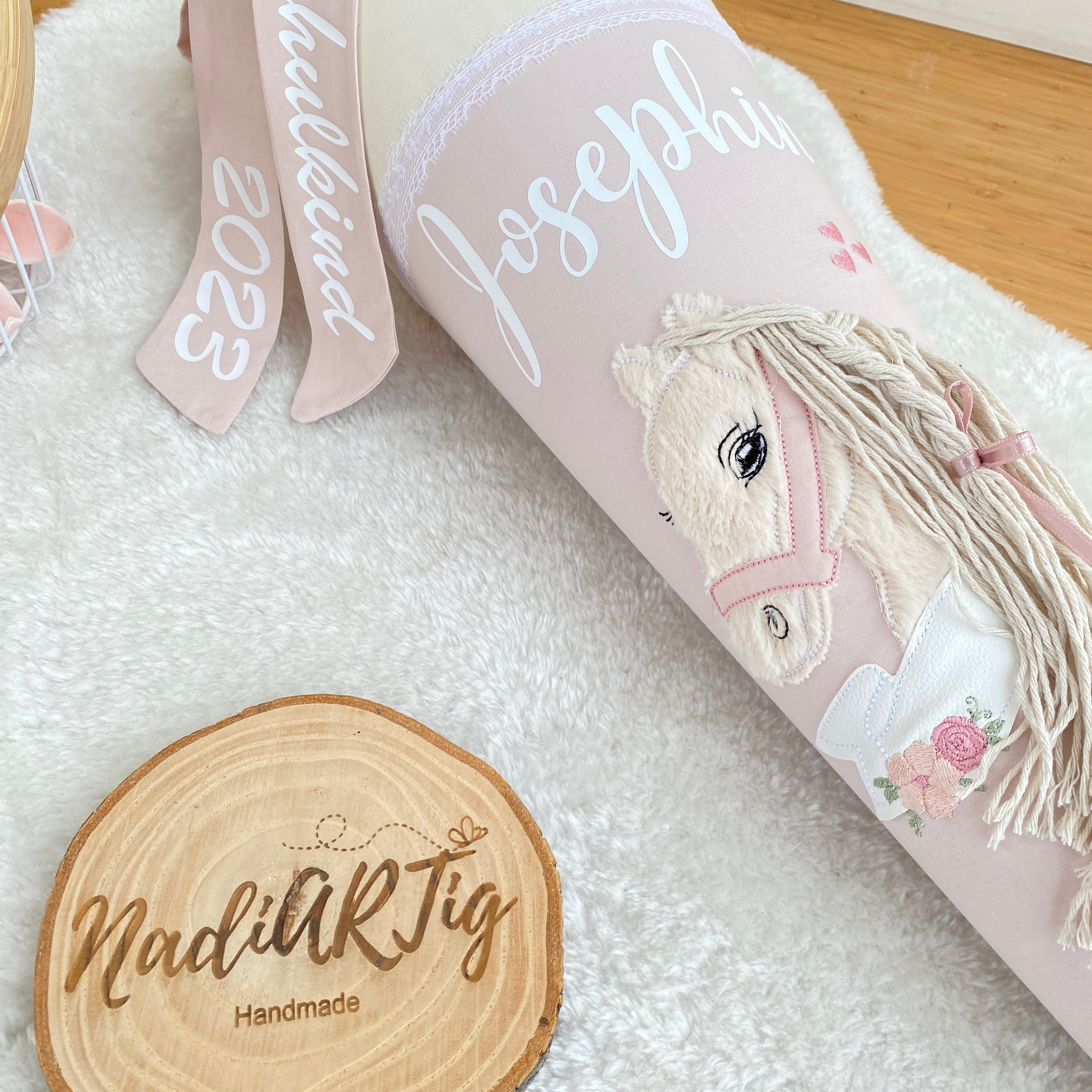 Schultüte Boho Pony in cremebeige/puderrosé