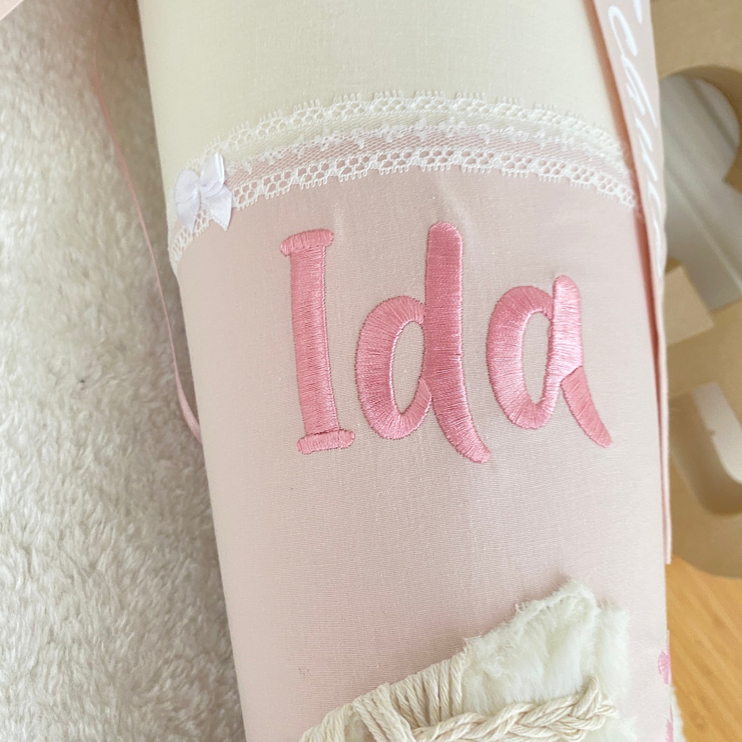 Schultüte Pferd mit Wollmähne in cremebeige/puderrosé