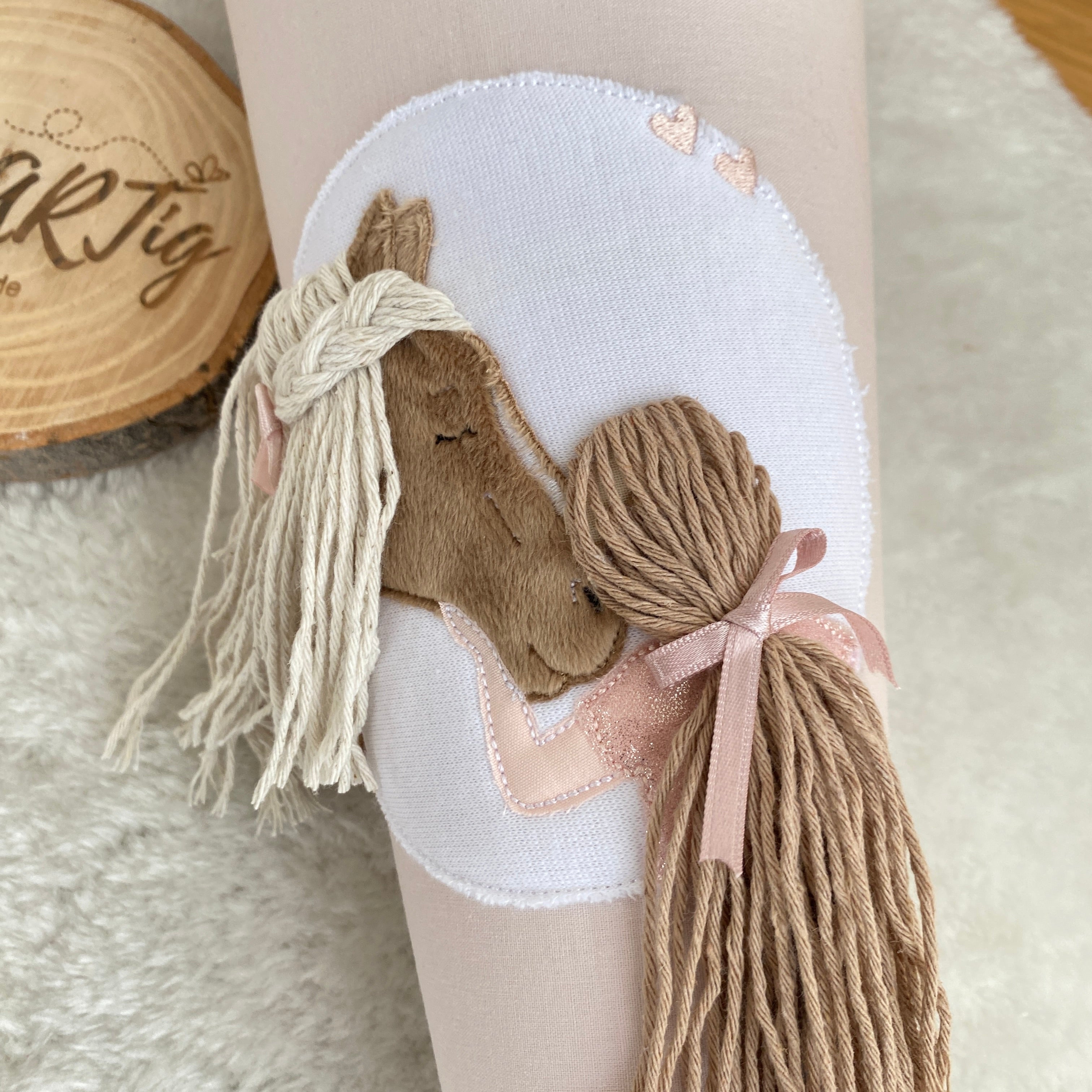Schultüte Pferdemädchen in roségold gestreift