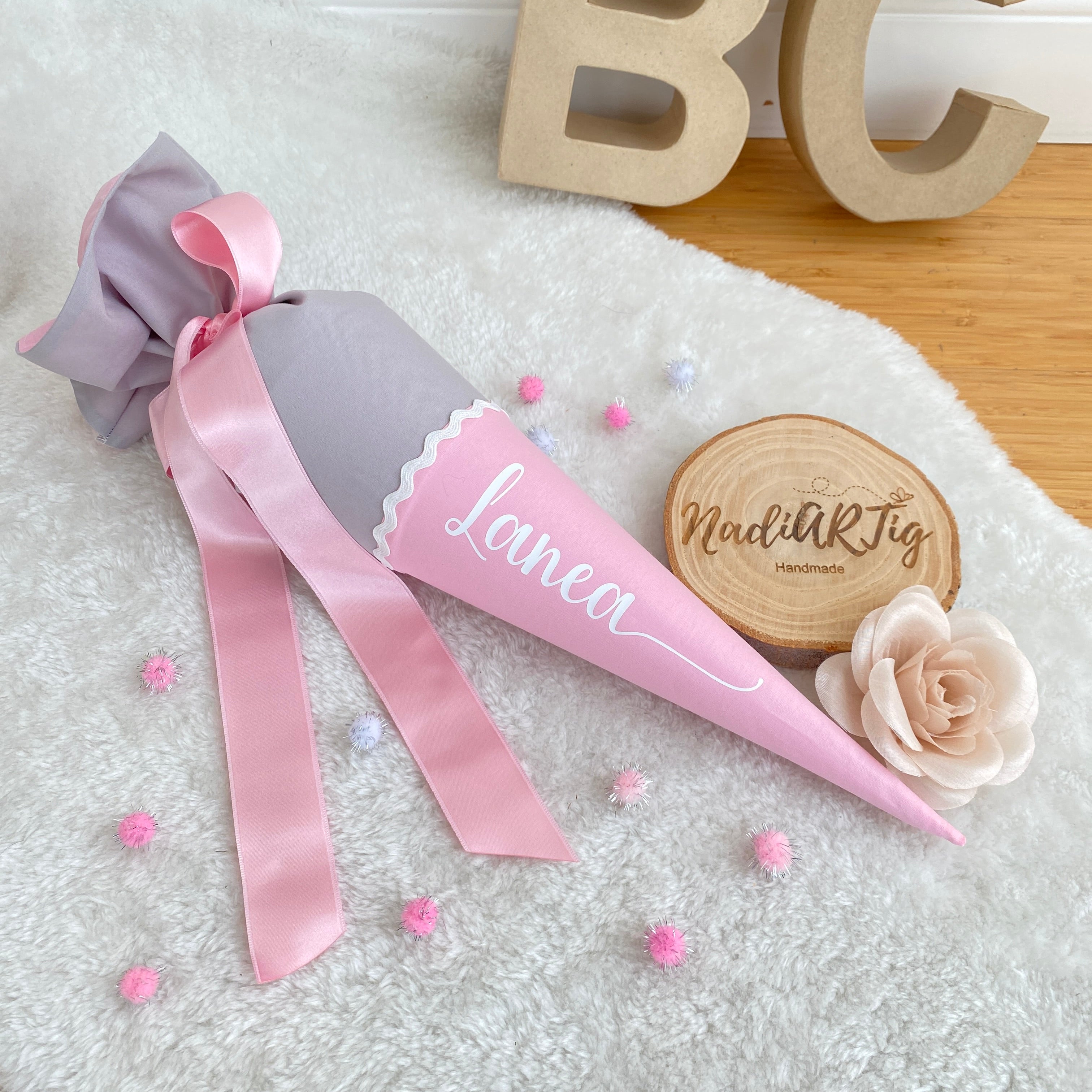 Geschwister-Schultüte in hellgrau/puderrosé