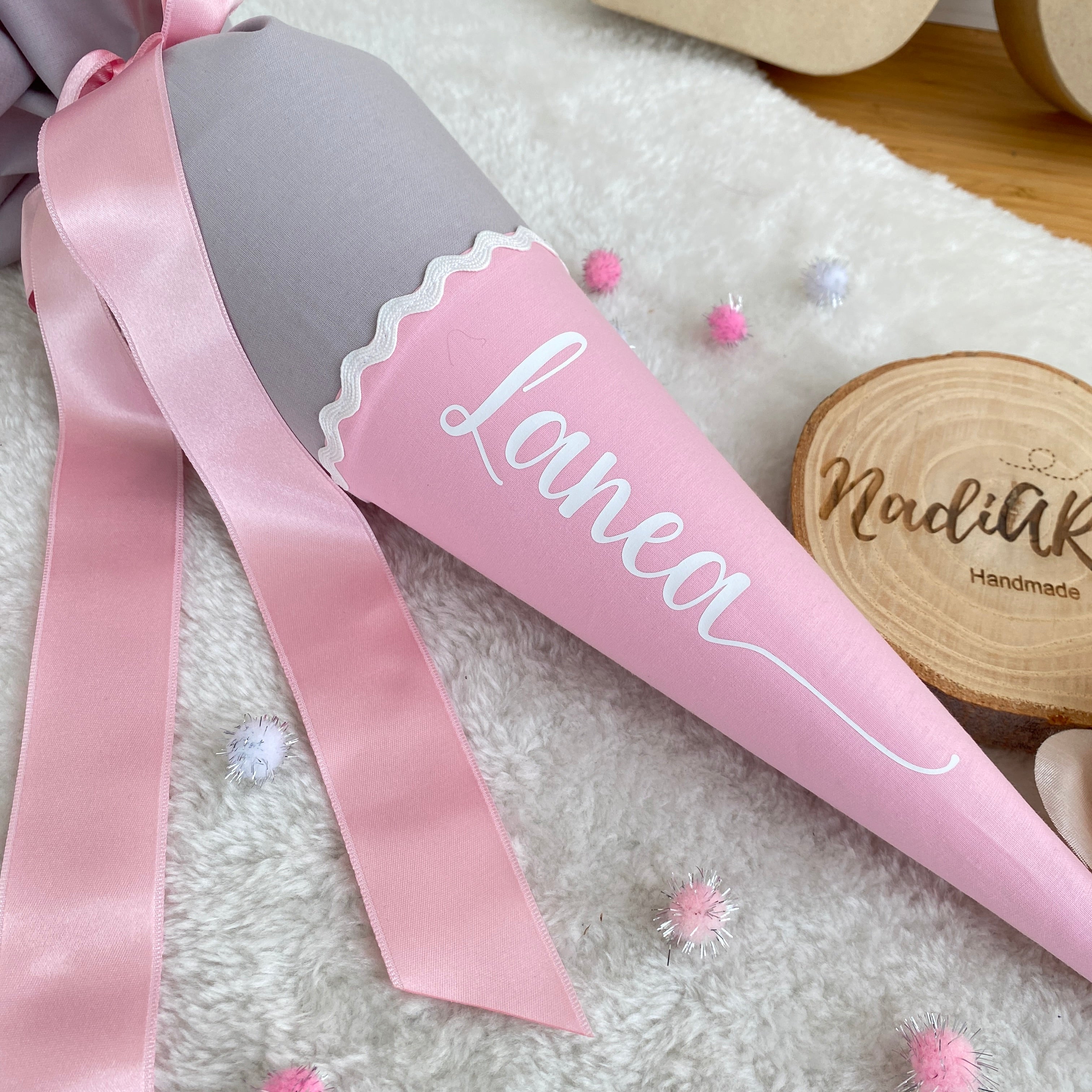 Geschwister-Schultüte in hellgrau/puderrosé