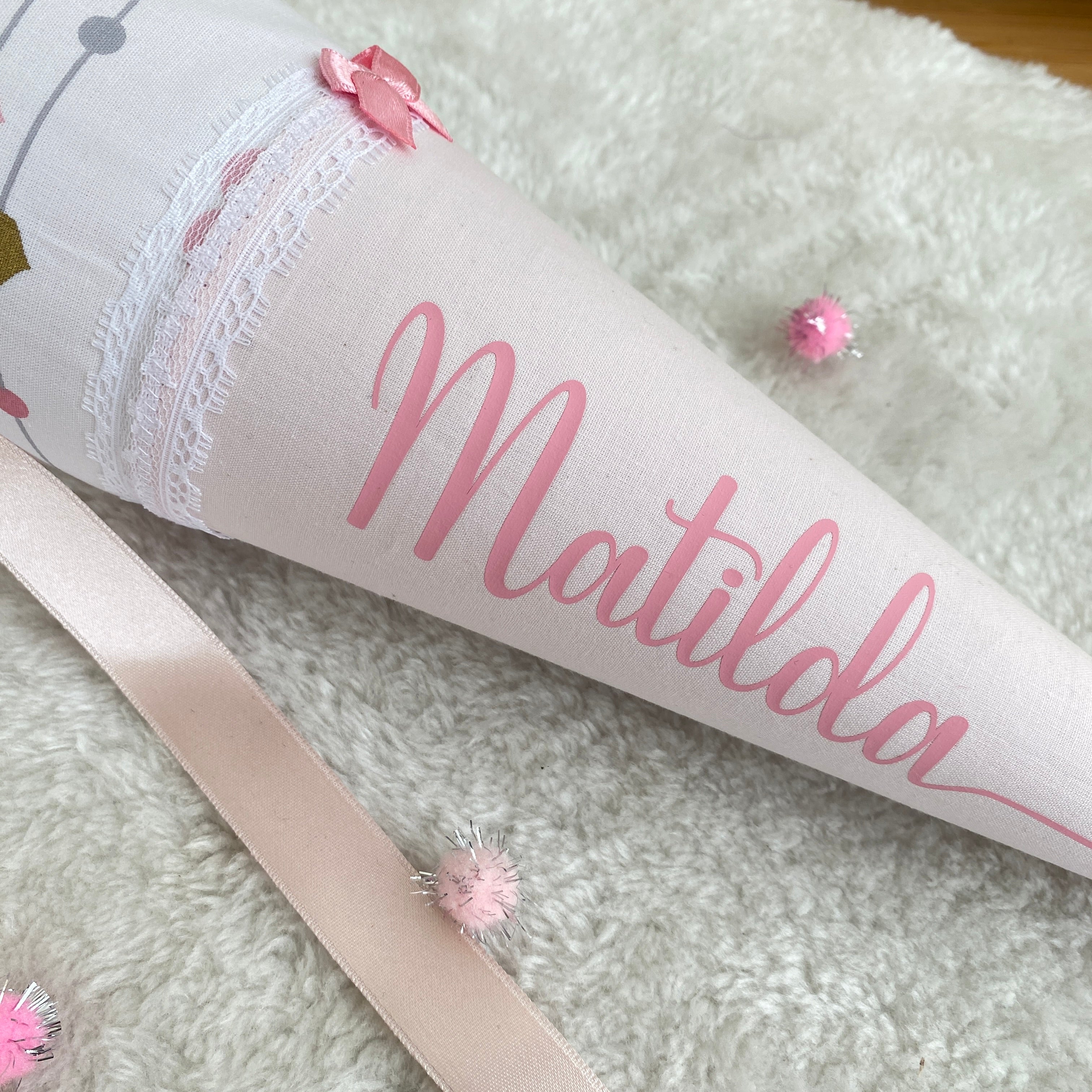 Geschwister-Schultüte rosé mit glitzer Herzen