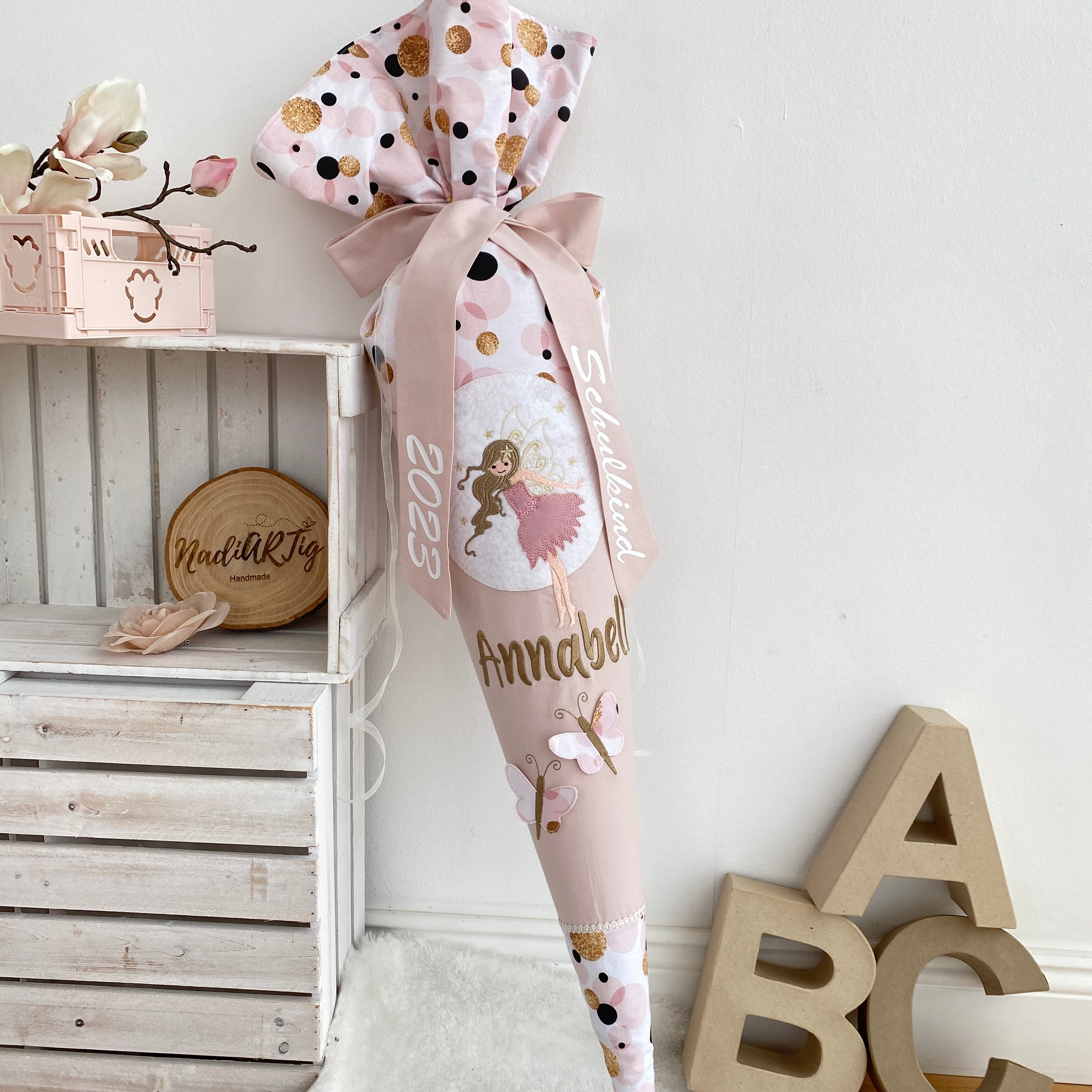 Schultüte kleine Fee in gold/puderrosé