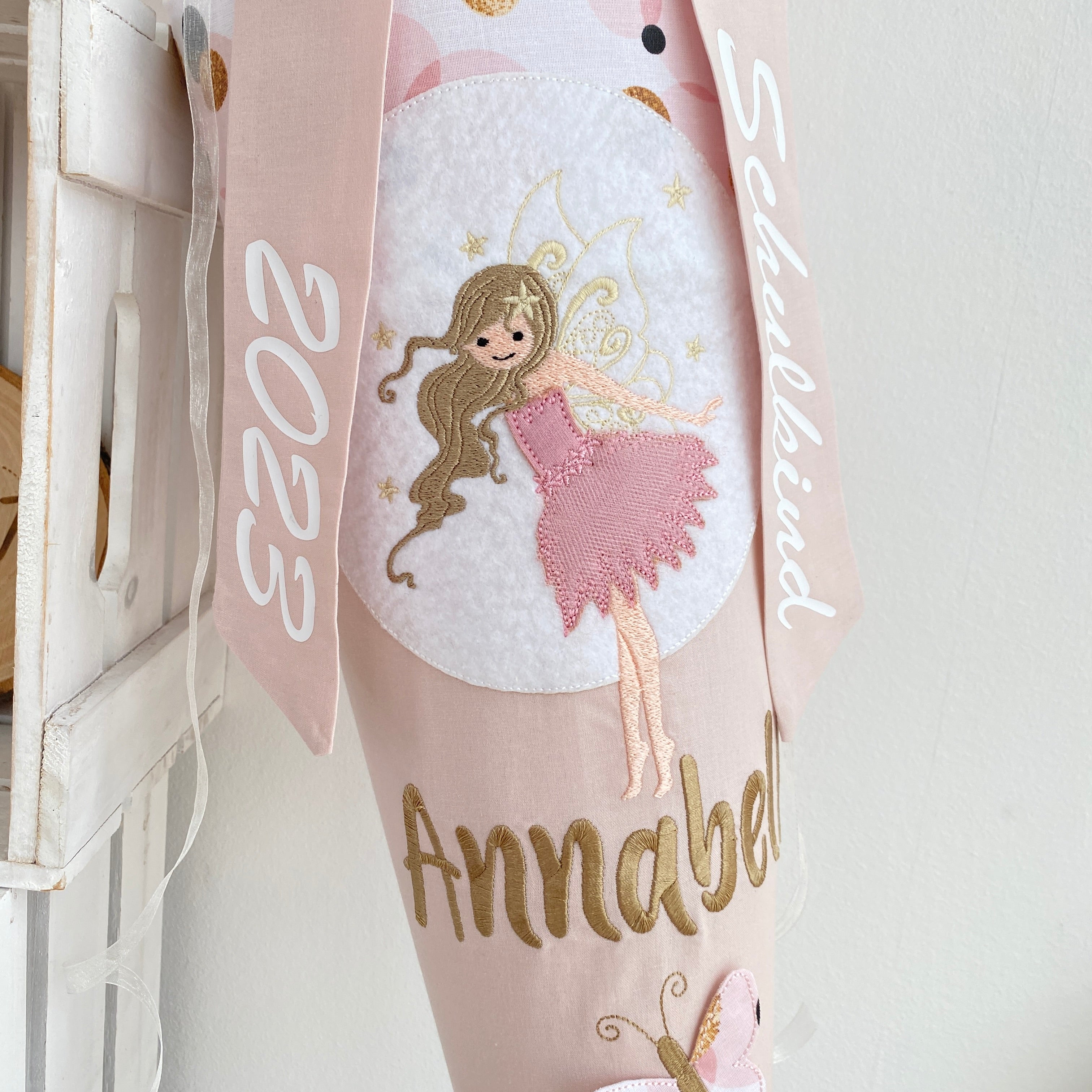 Schultüte kleine Fee in gold/puderrosé