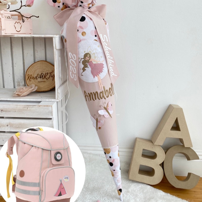 Schultüte kleine Fee in gold/puderrosé