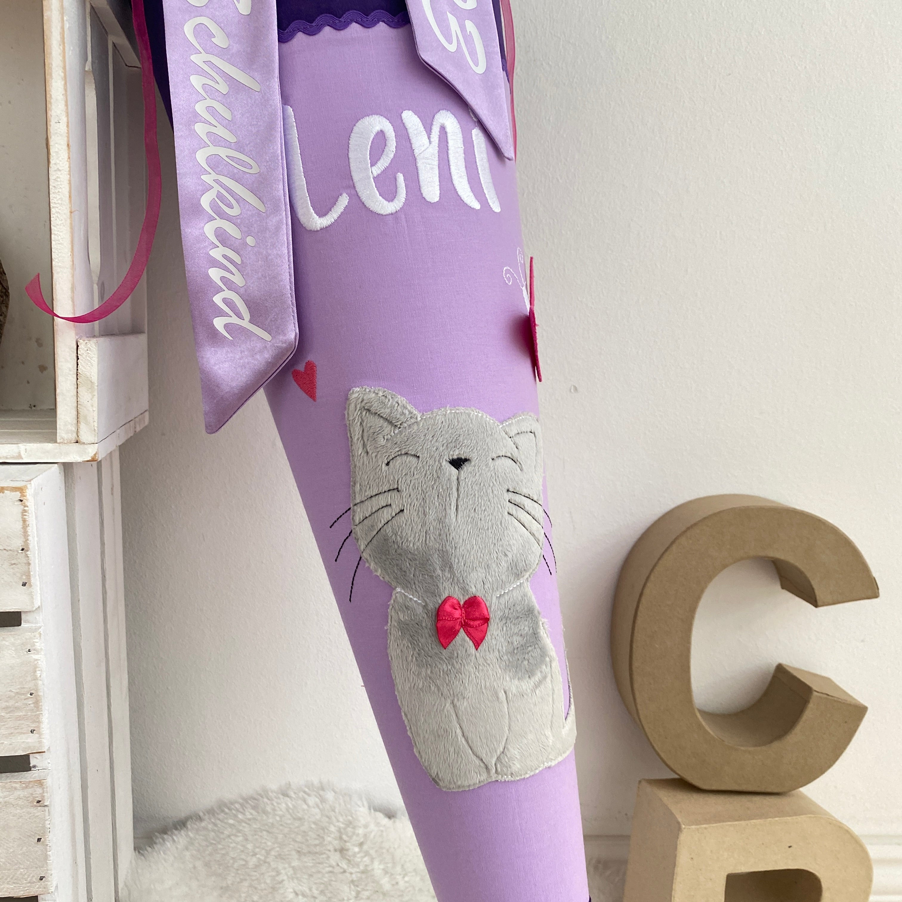 Katze & Schmetterling Schultüte in flieder lila