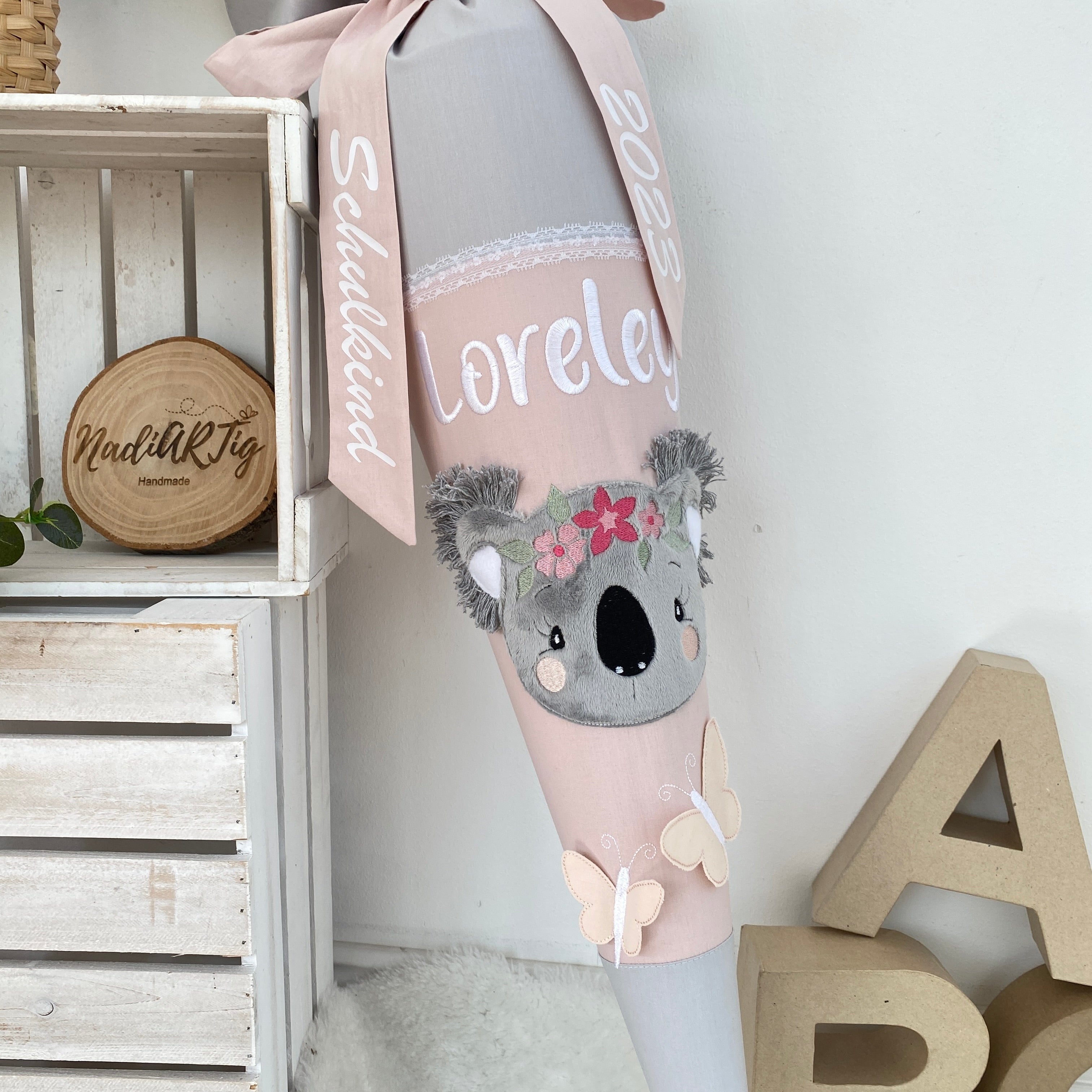Schultüte Koala Bär in hellgrau/puderrosé