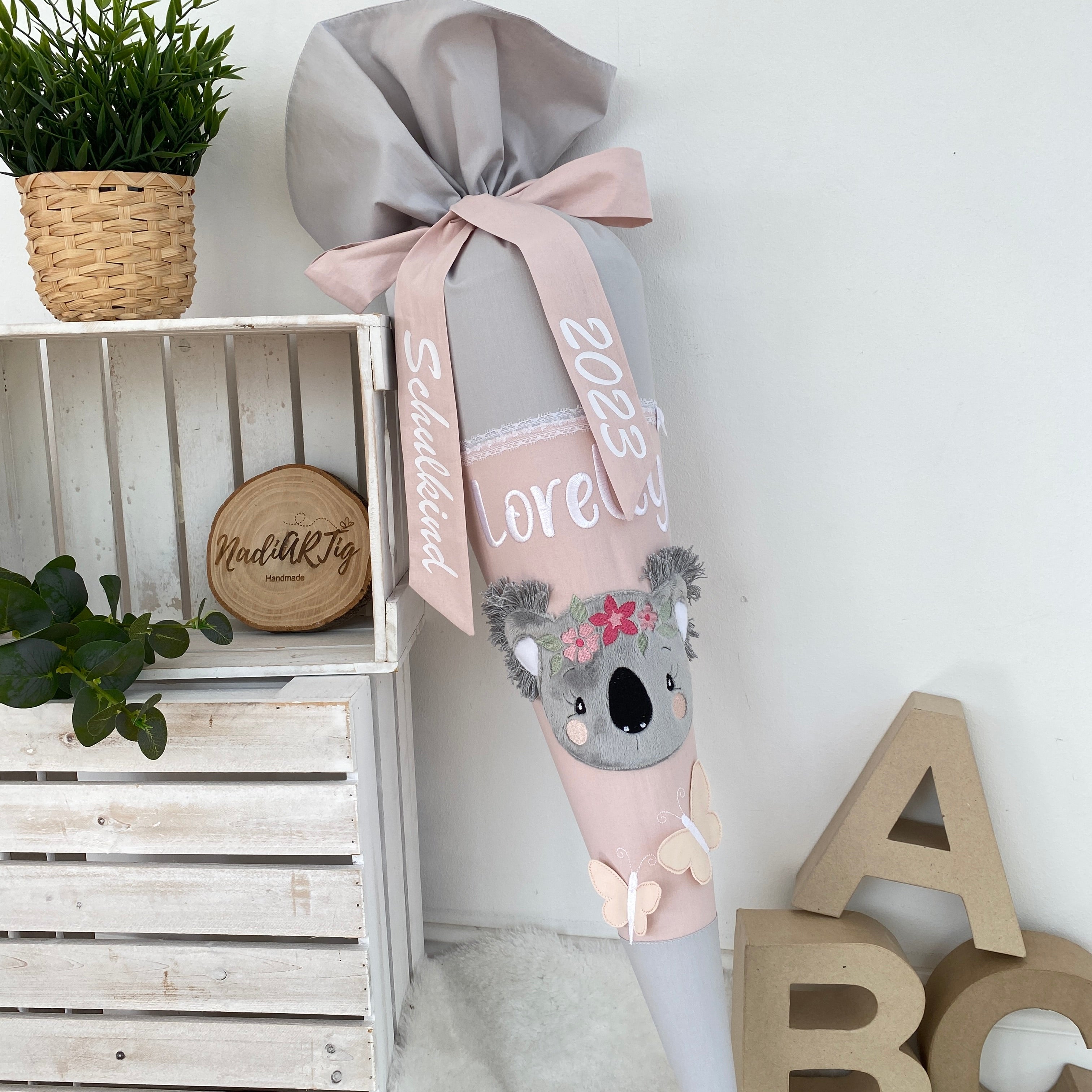 Schultüte Koala Bär in hellgrau/puderrosé