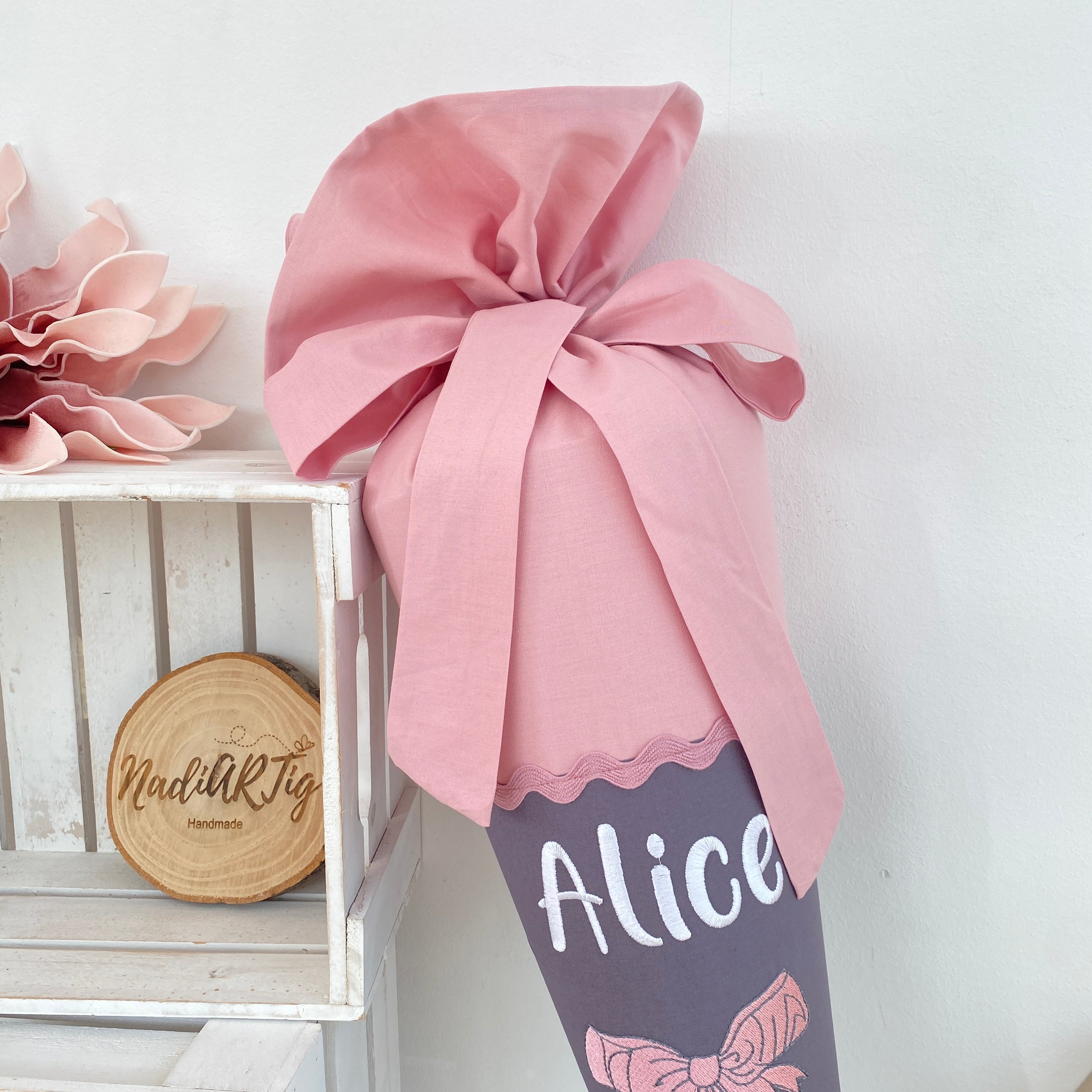 Schultüte Ballet-Stickerei in puderrosa/anthrazit