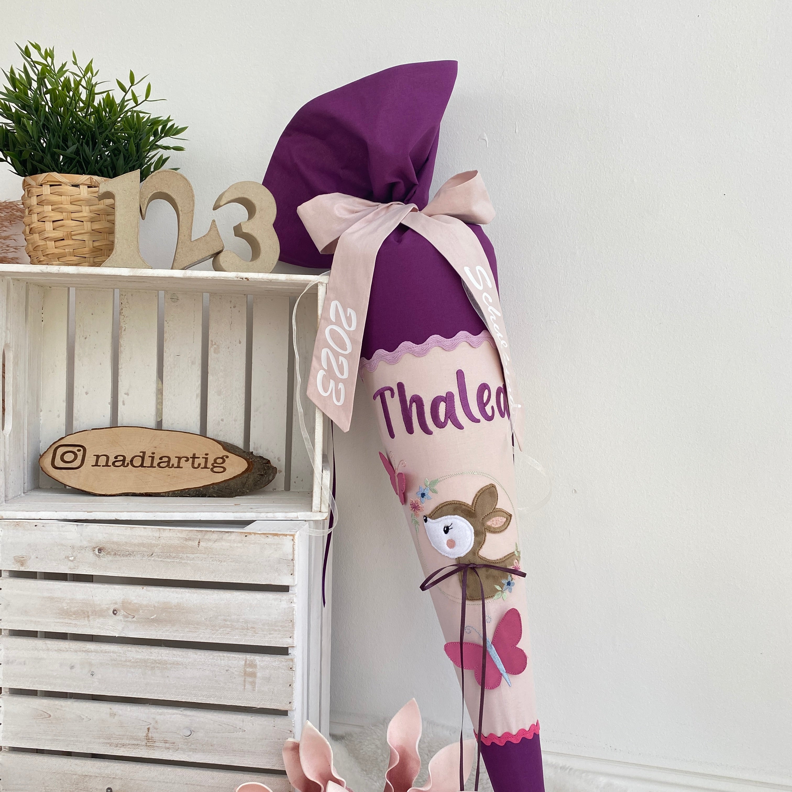 Schultüte Rehkitz in violett/puderrosé