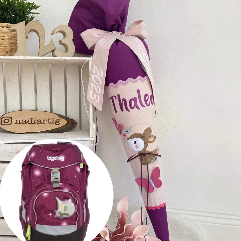 Schultüte Rehkitz in violett/puderrosé