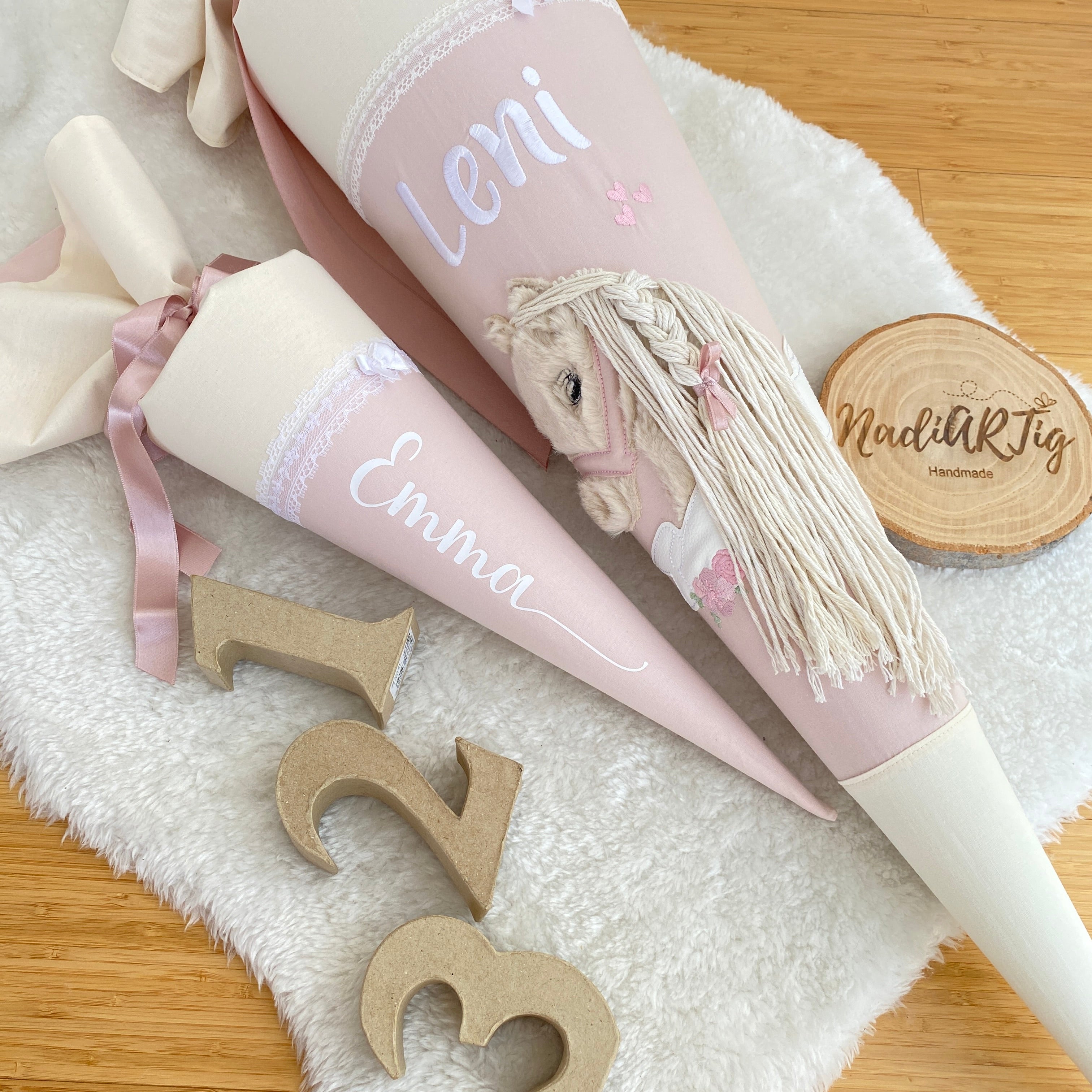 Schultüte Boho Pony in cremebeige/puderrosé