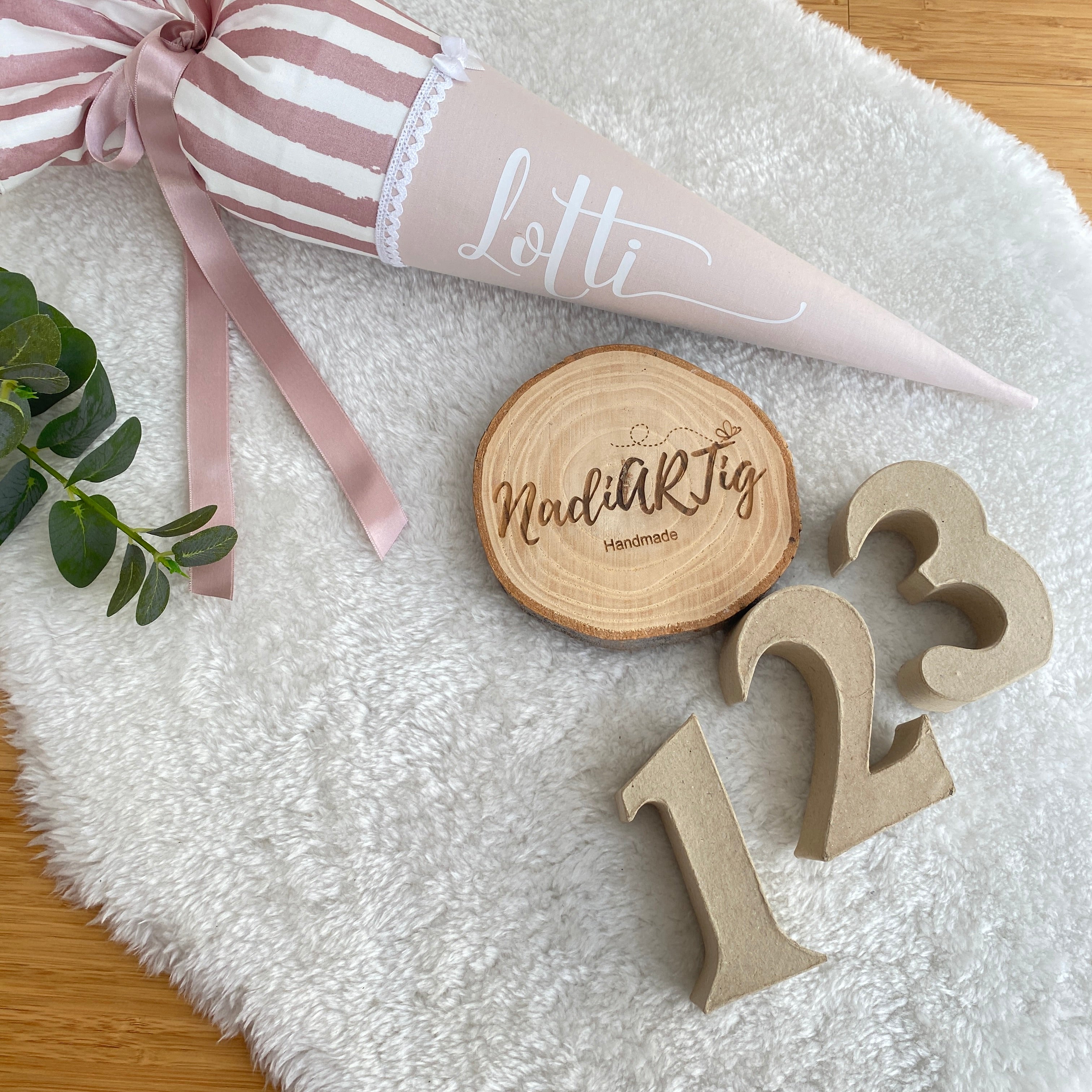 Geschwister-Schultüte in roségold gestreift