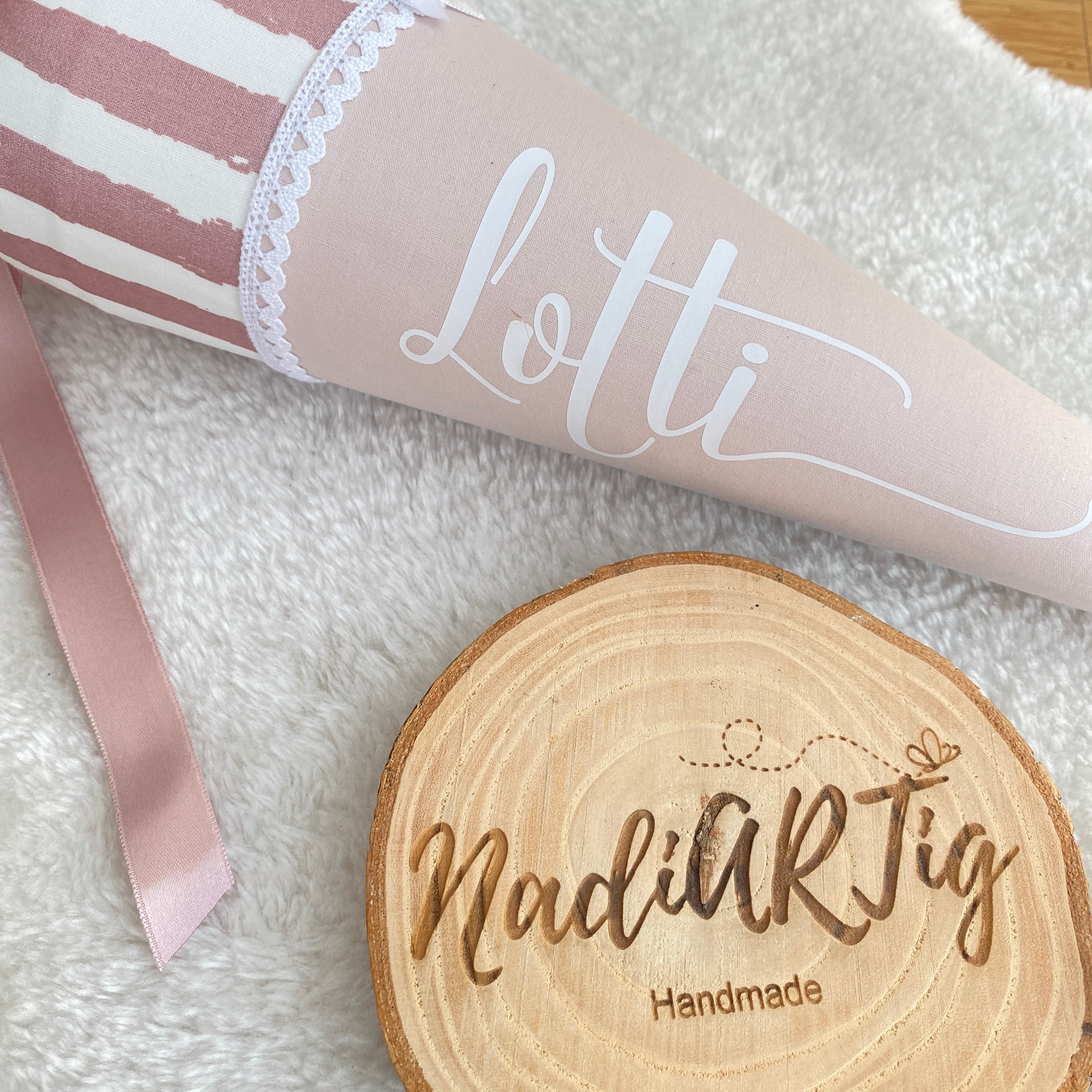 Geschwister-Schultüte in roségold gestreift