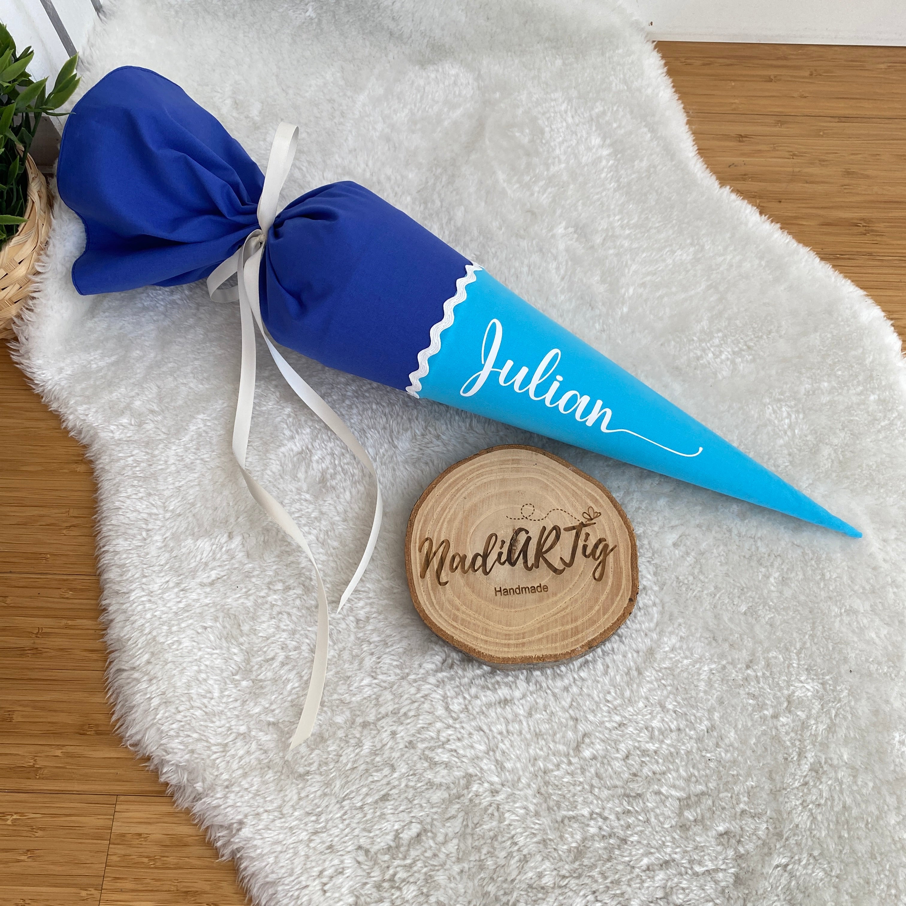 Geschwister-Schultüte mit Namen in blau/türkis