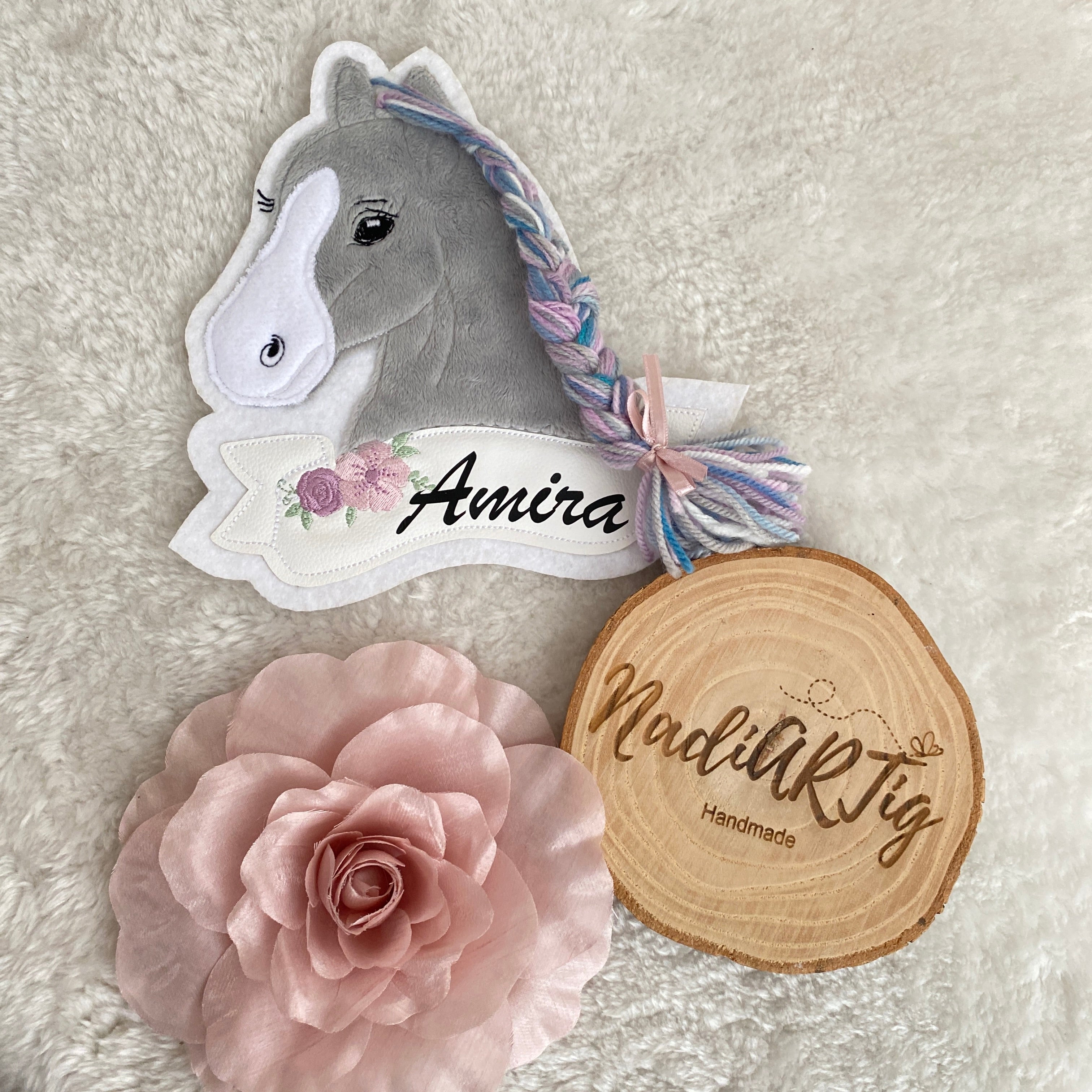 Pferd #6 Patch/Aufnäher - beige/altrosa