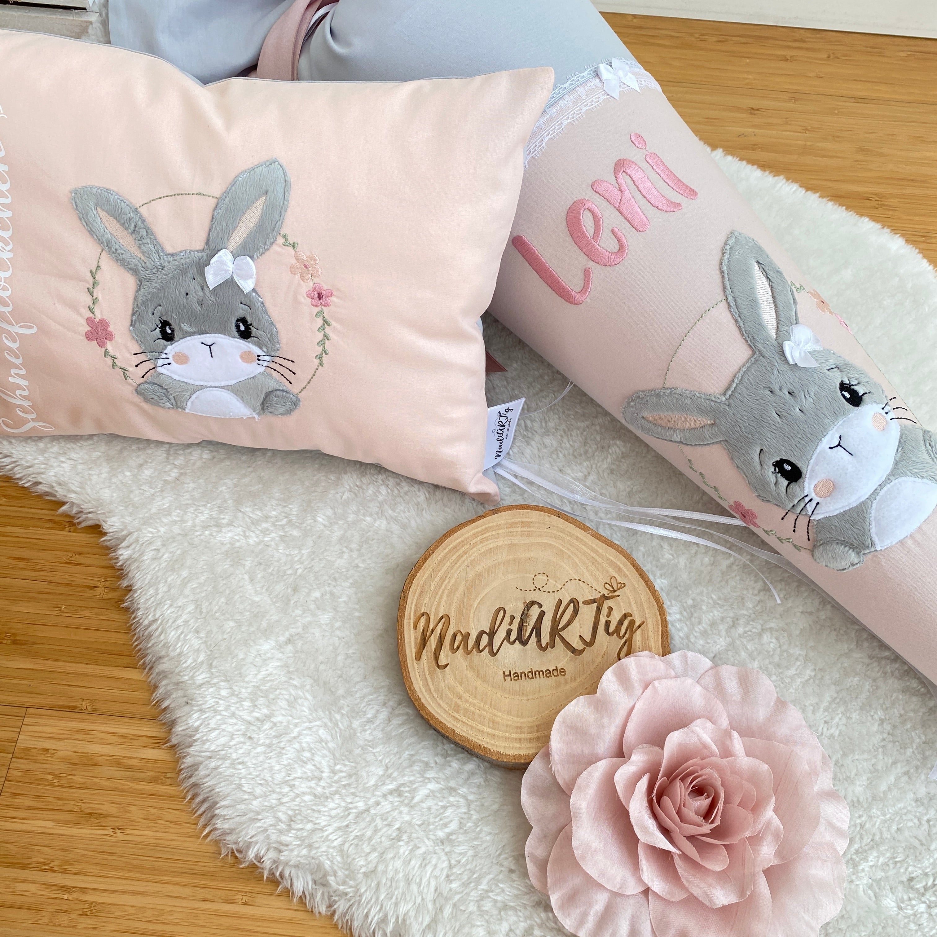 Schultüte Hasenmädchen in hellgrau/puderrosé