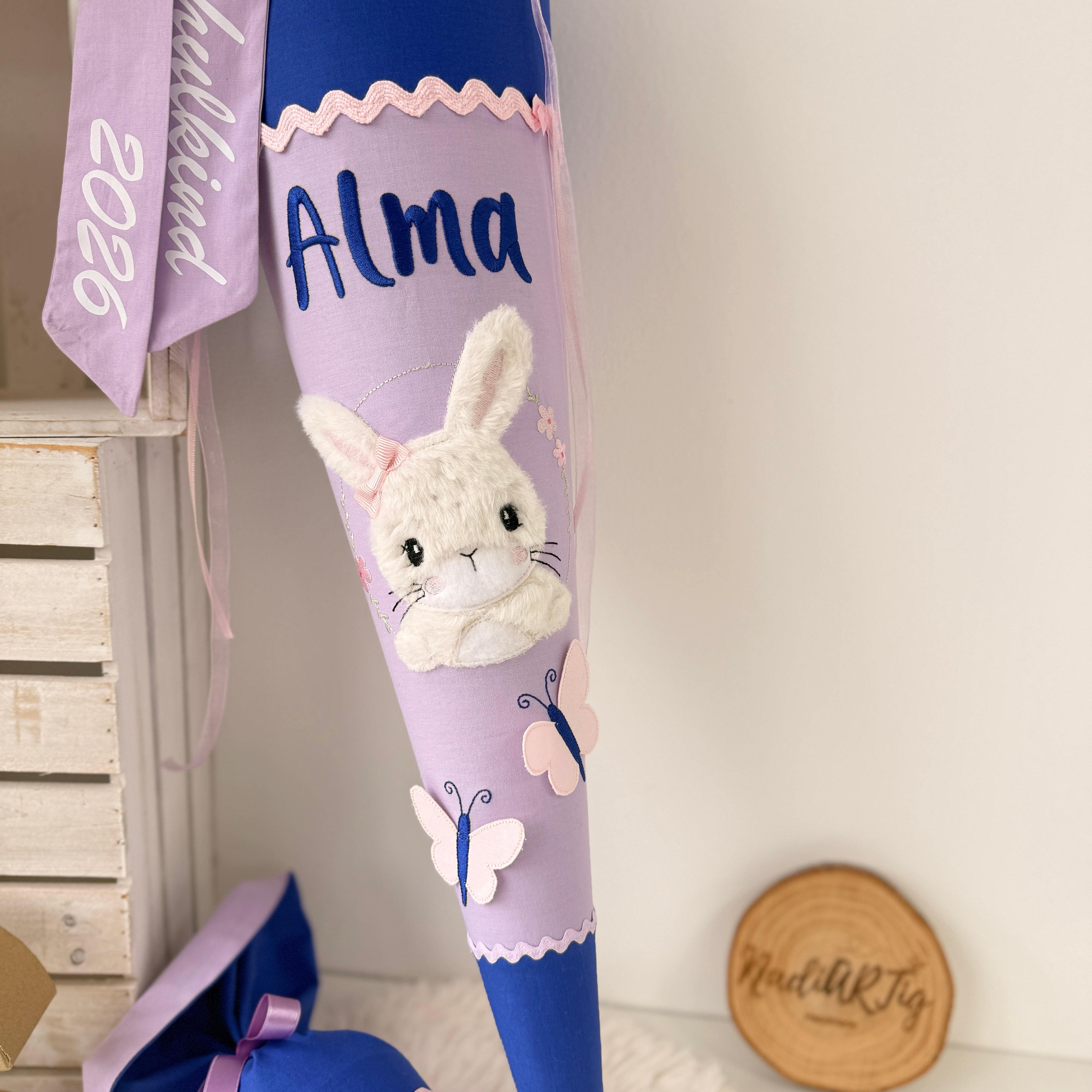 Schultüte Hase in Royalblau/flieder