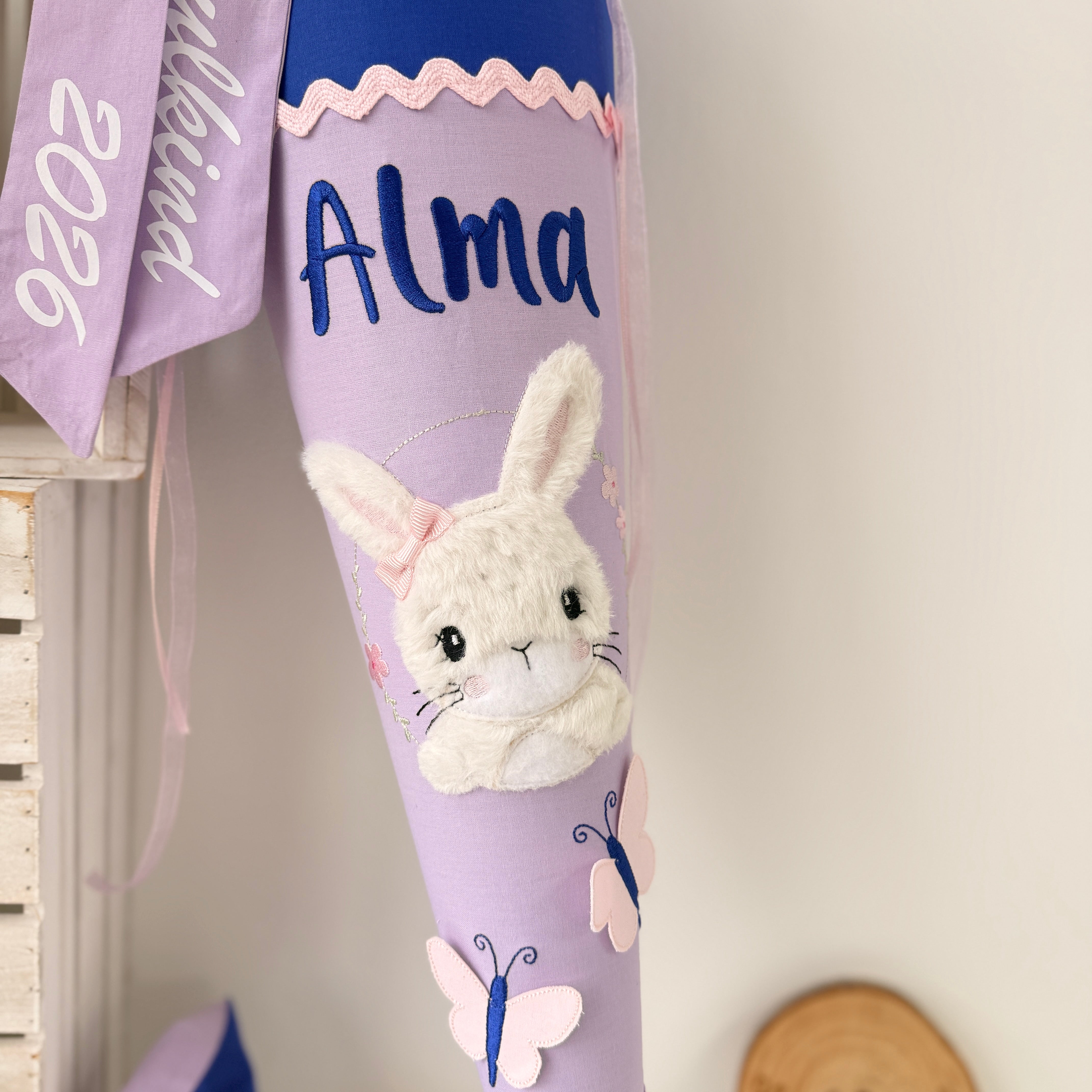 Schultüte Hase in Royalblau/flieder