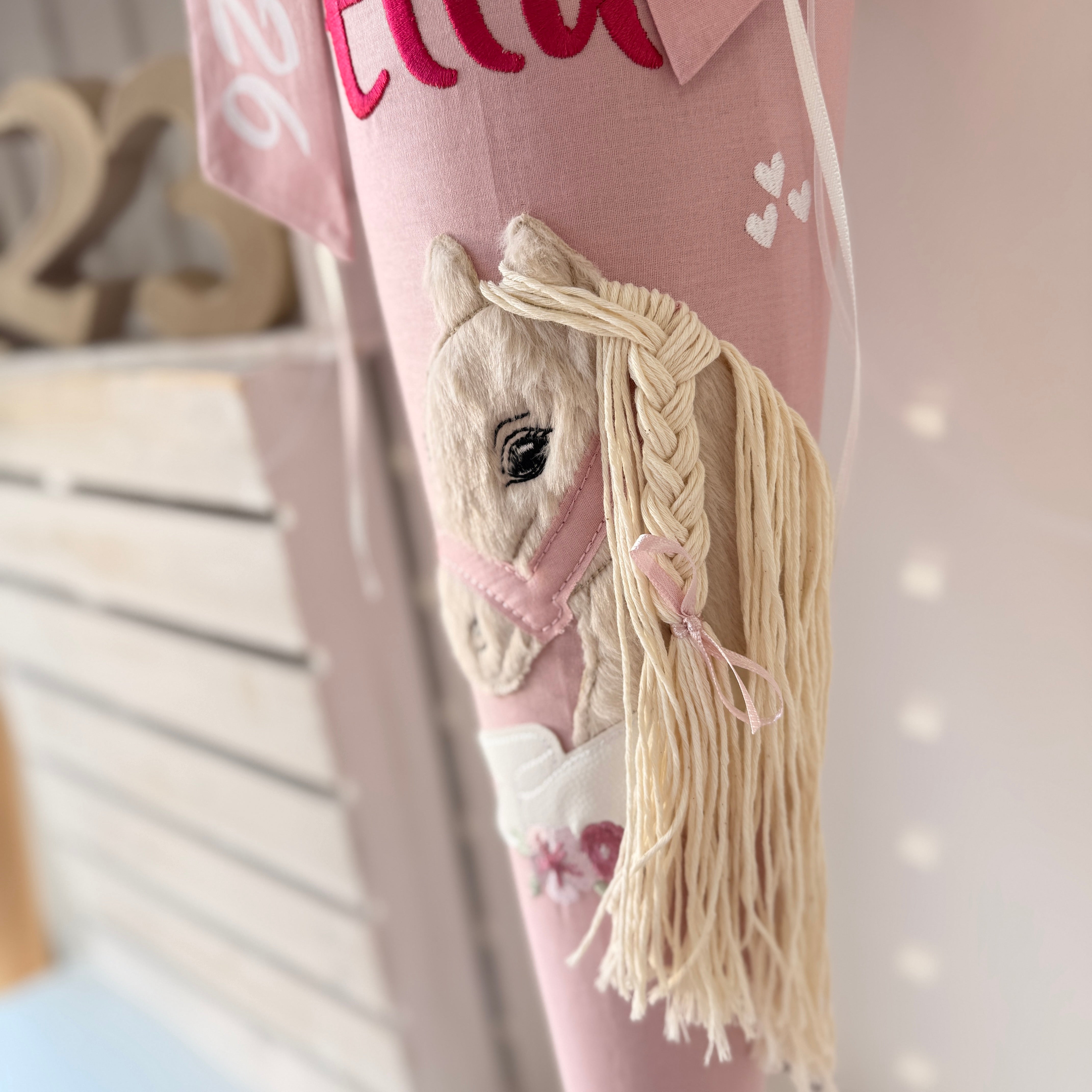 Schultüte Boho-Pony (beige) in bordeaux/puder