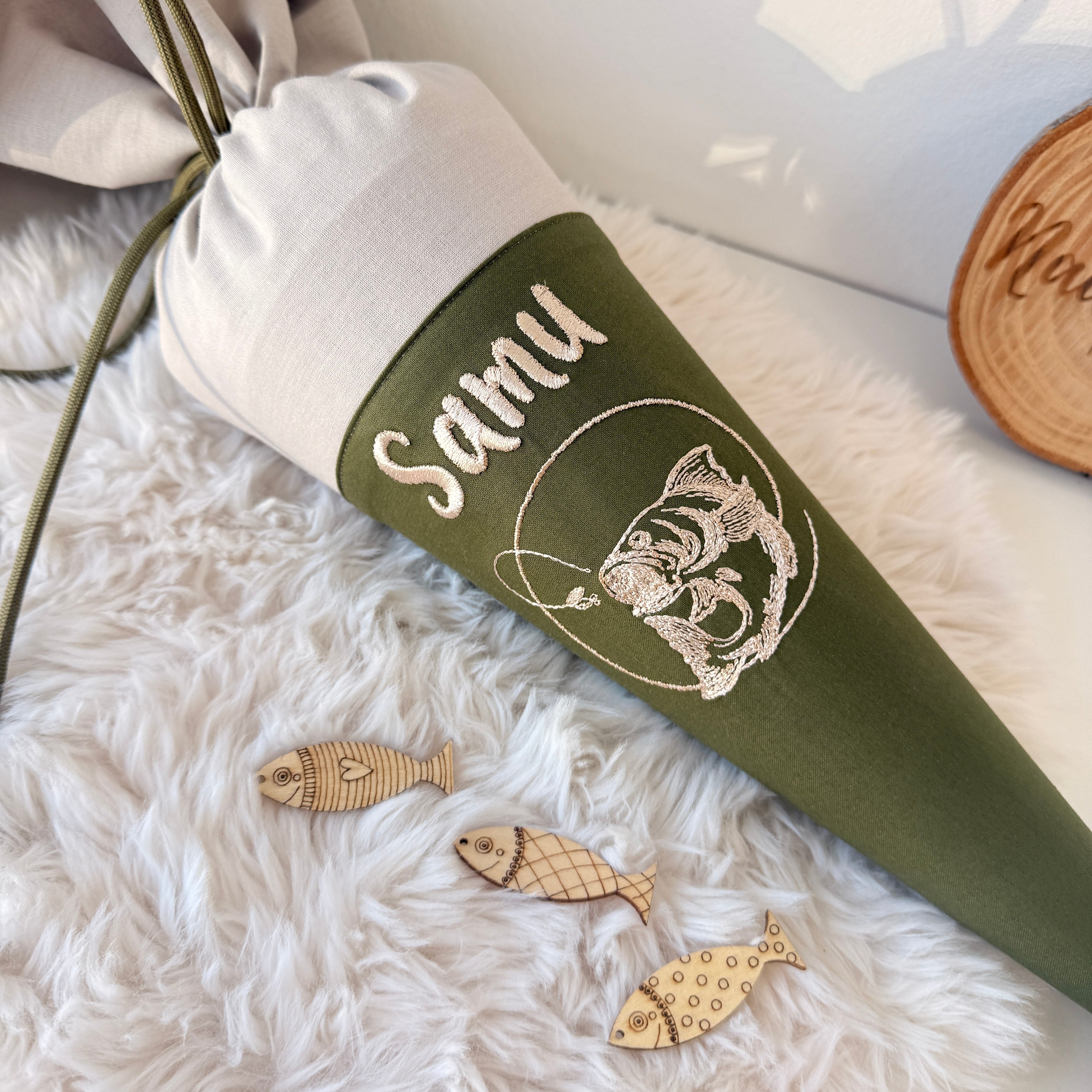 Kleine Angler Schultüte in sand/olivegrün