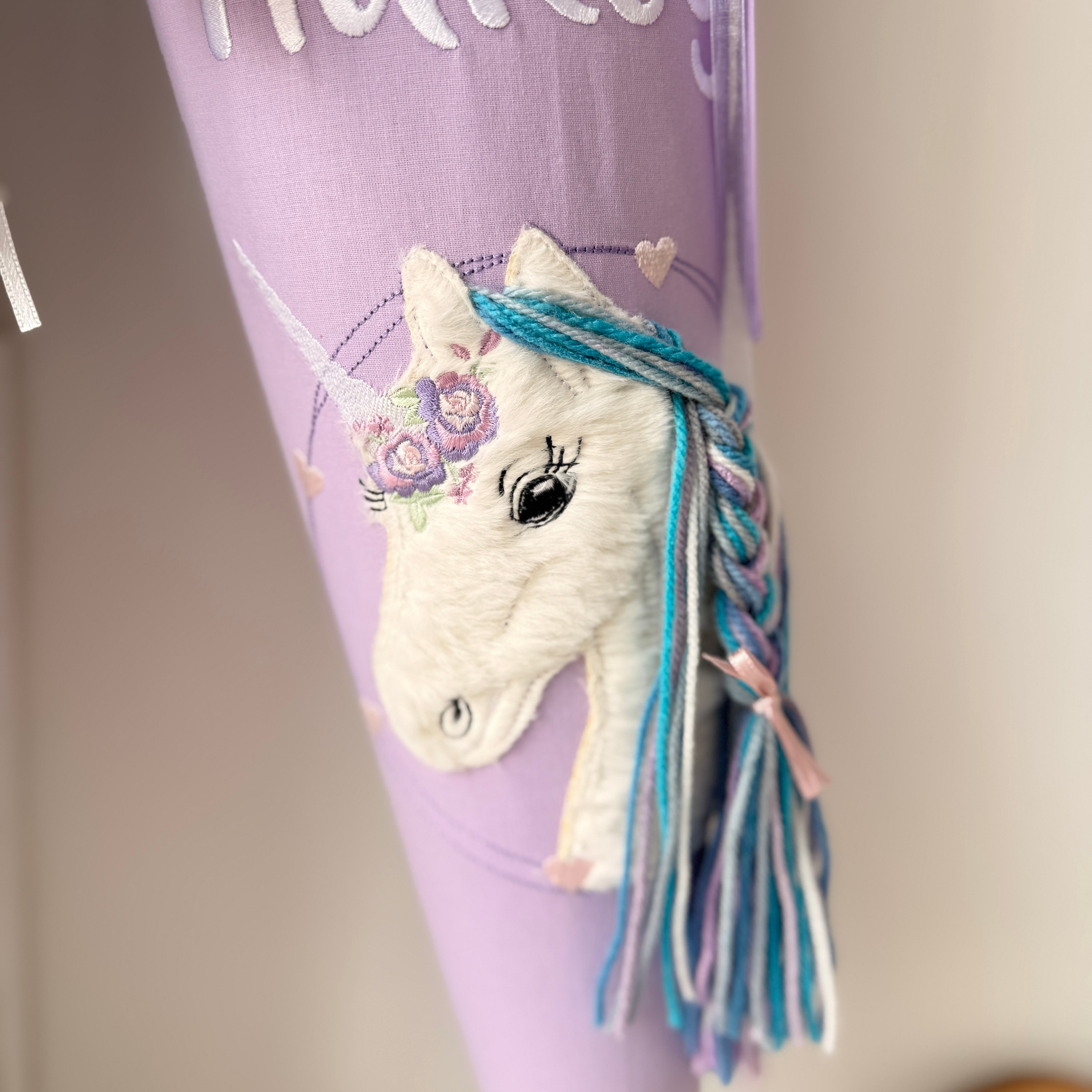 Schultüte Einhorn in dusty blue/flieder