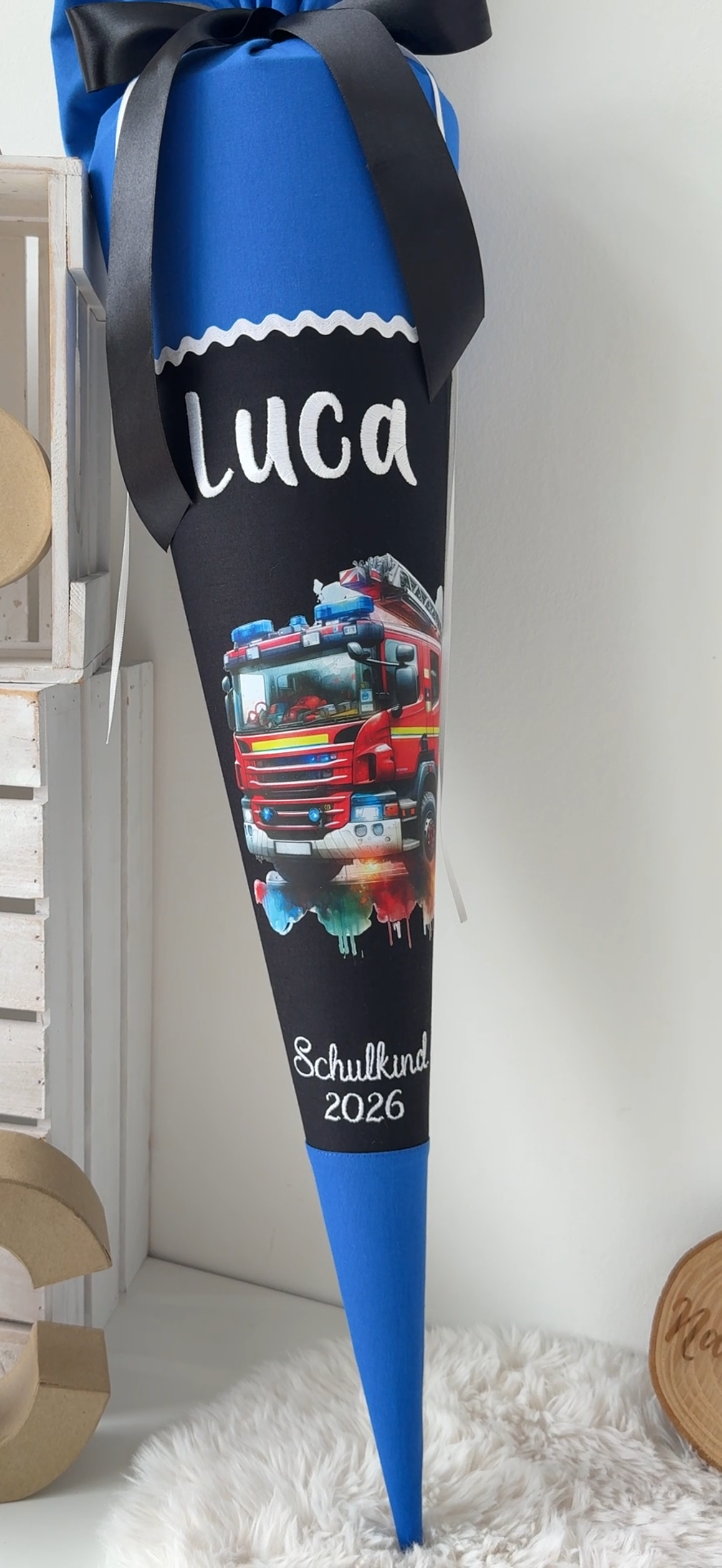 Schultüte Feuerwehr in blau-schwarz