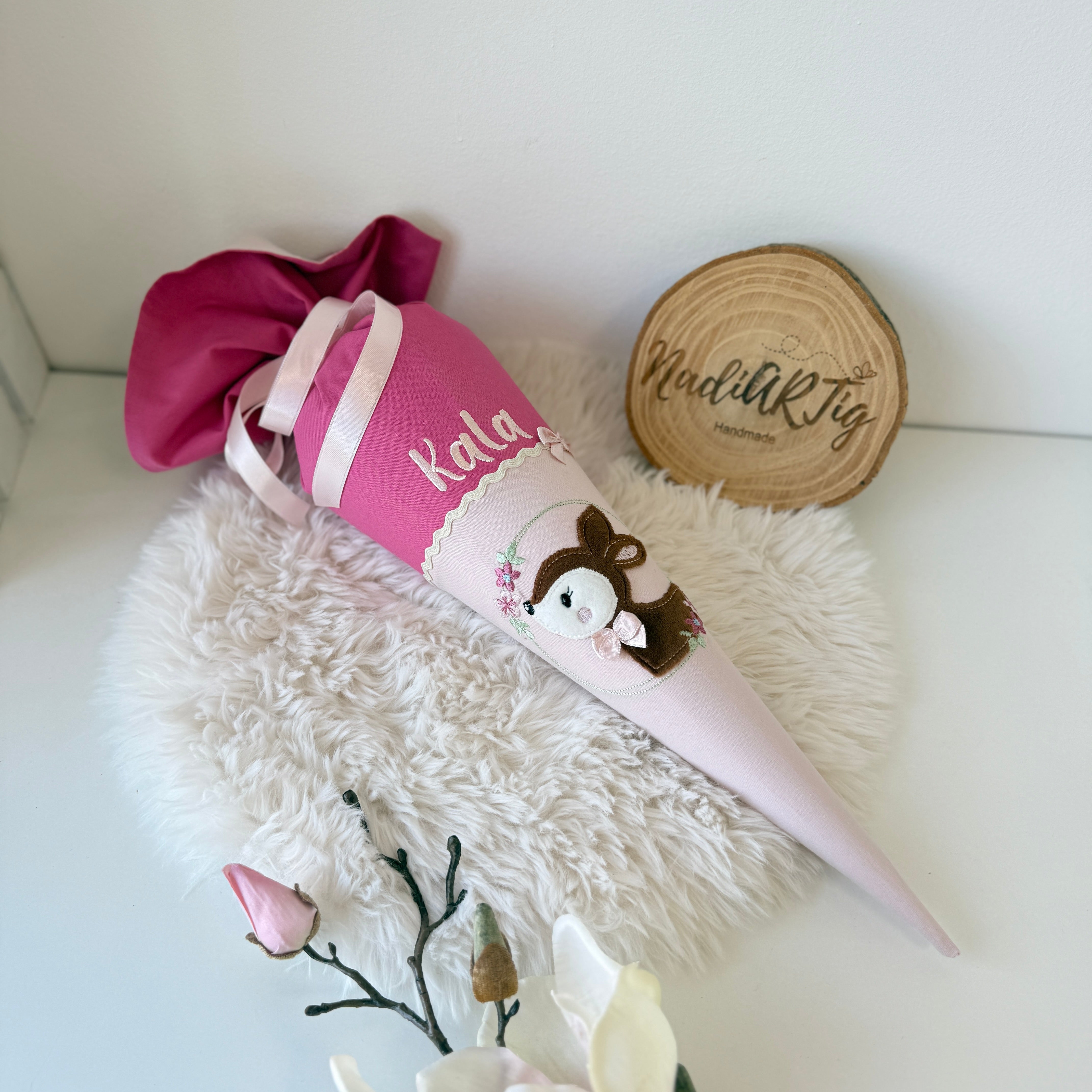 Geschwister-Schultüte Rehkitz in beere/puderrosé