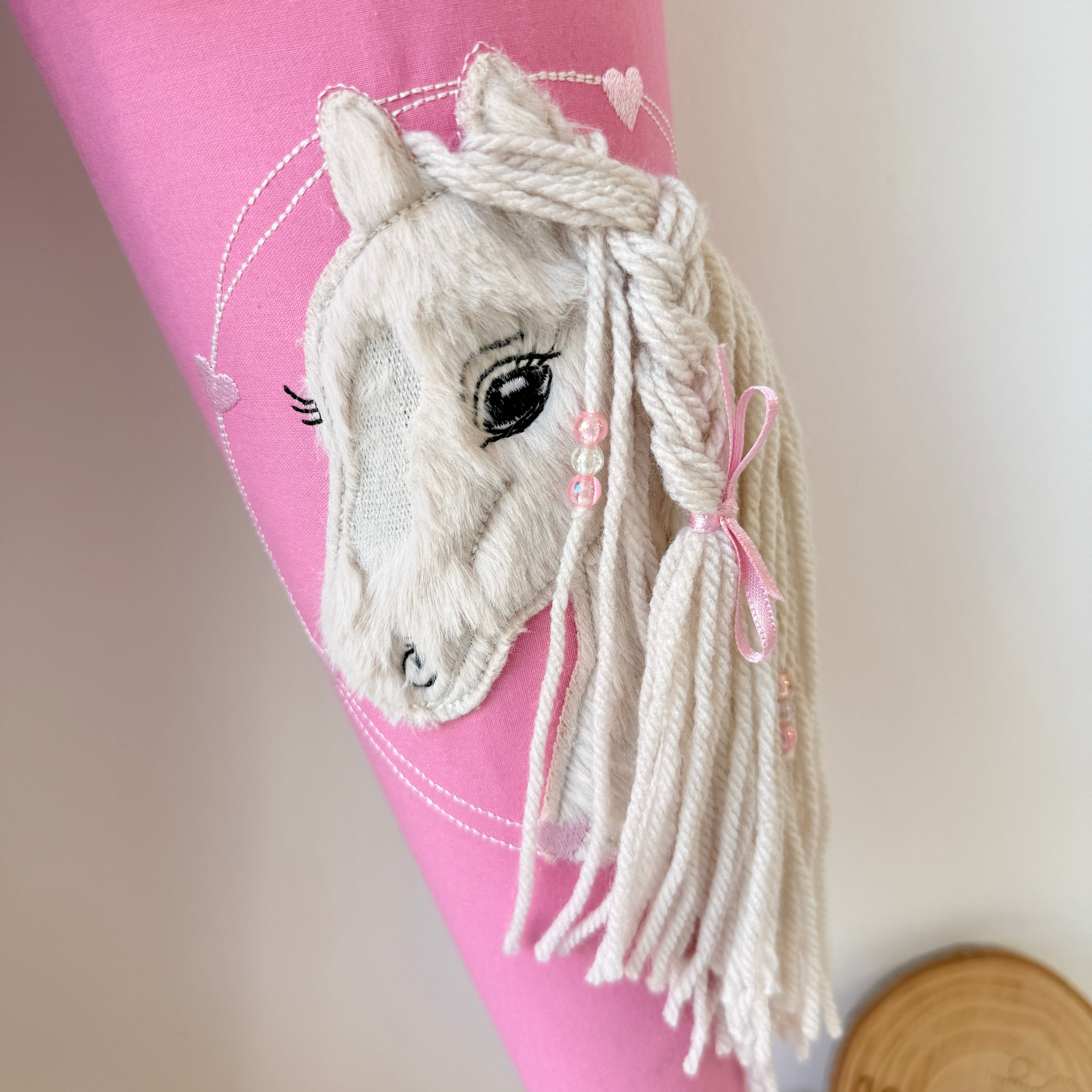Schultüte beiges Pony in altrosa mit Sterne