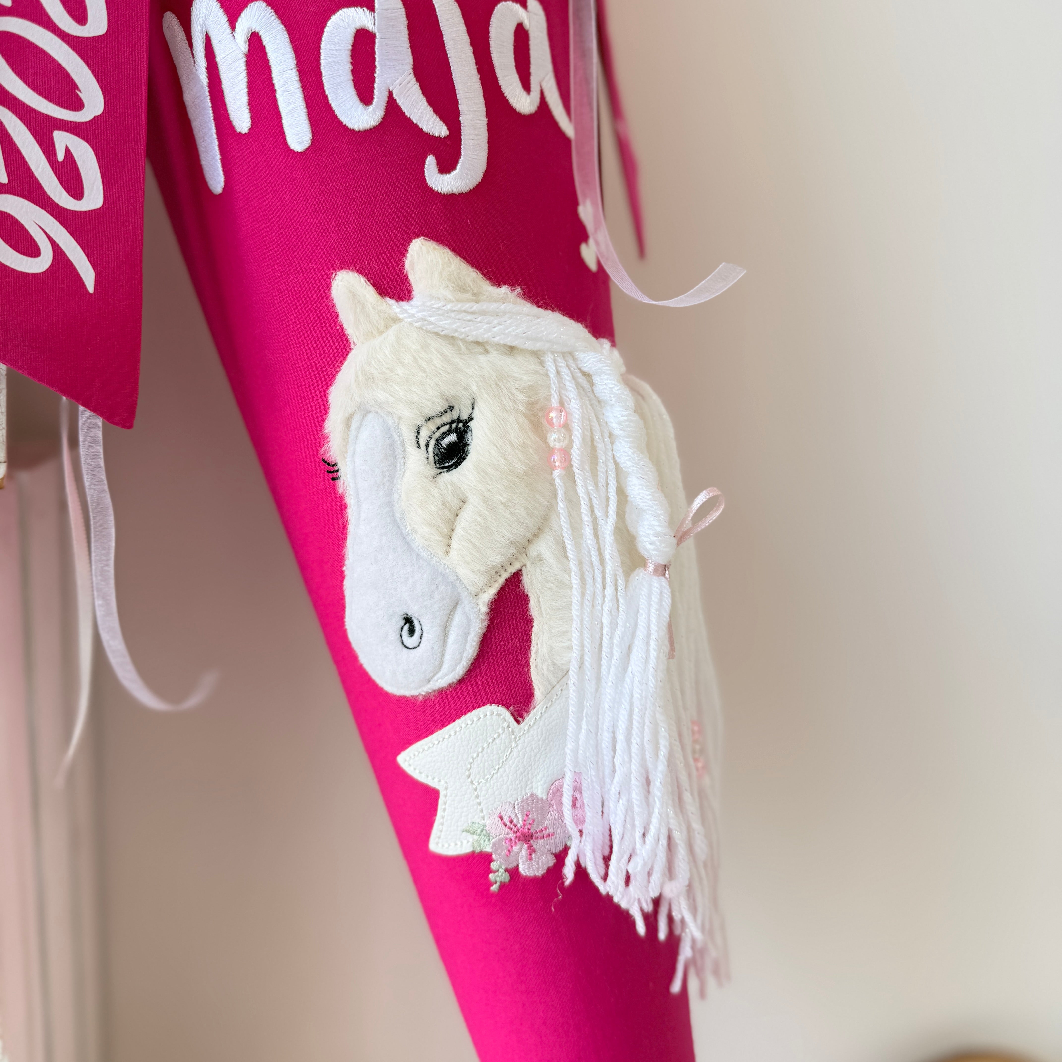 Schultüte Pferd mit Banner/glitzer Mähne in Rosa/Pink
