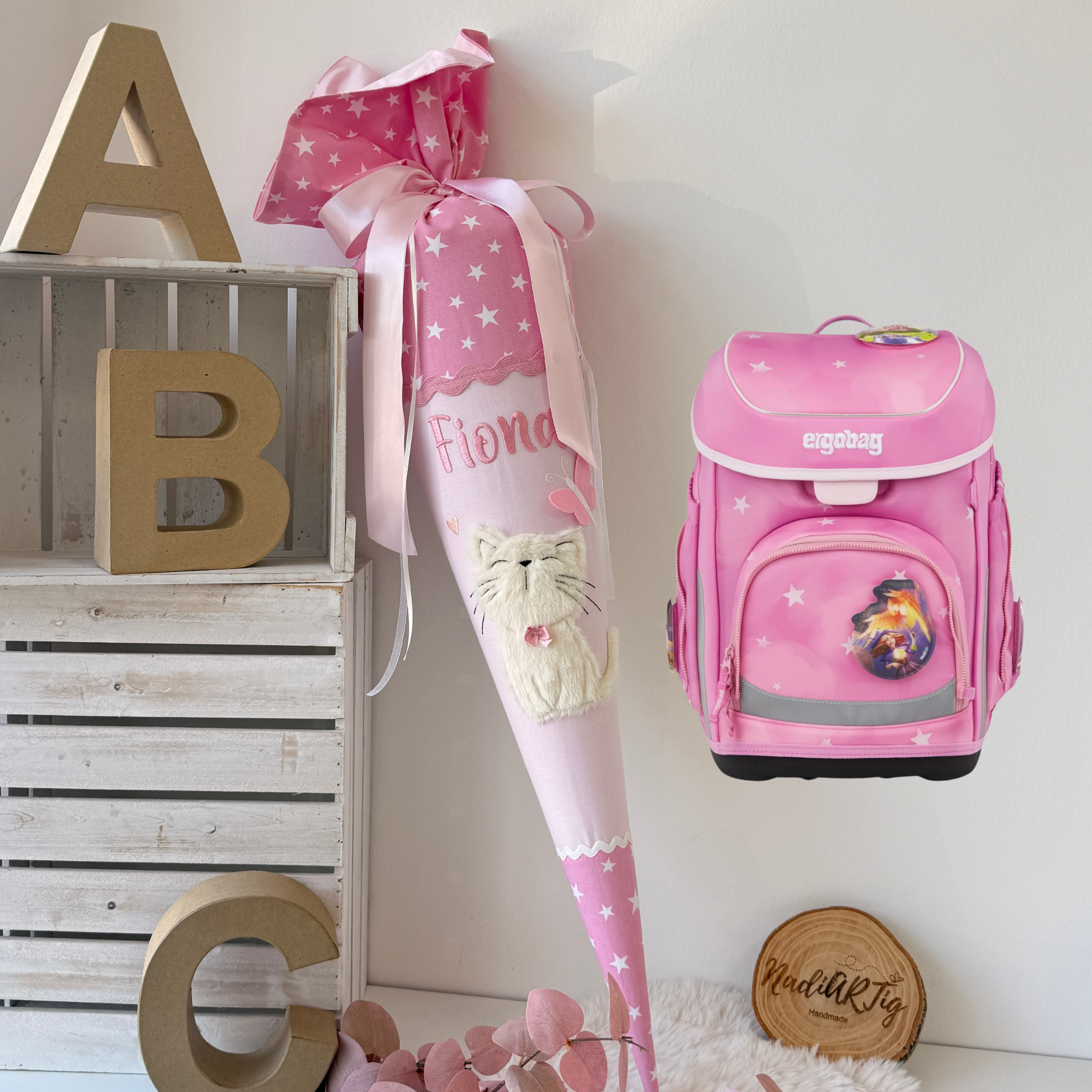 Schultüte Katze Rosa Sterne (Ergobag WolkenzauBär)