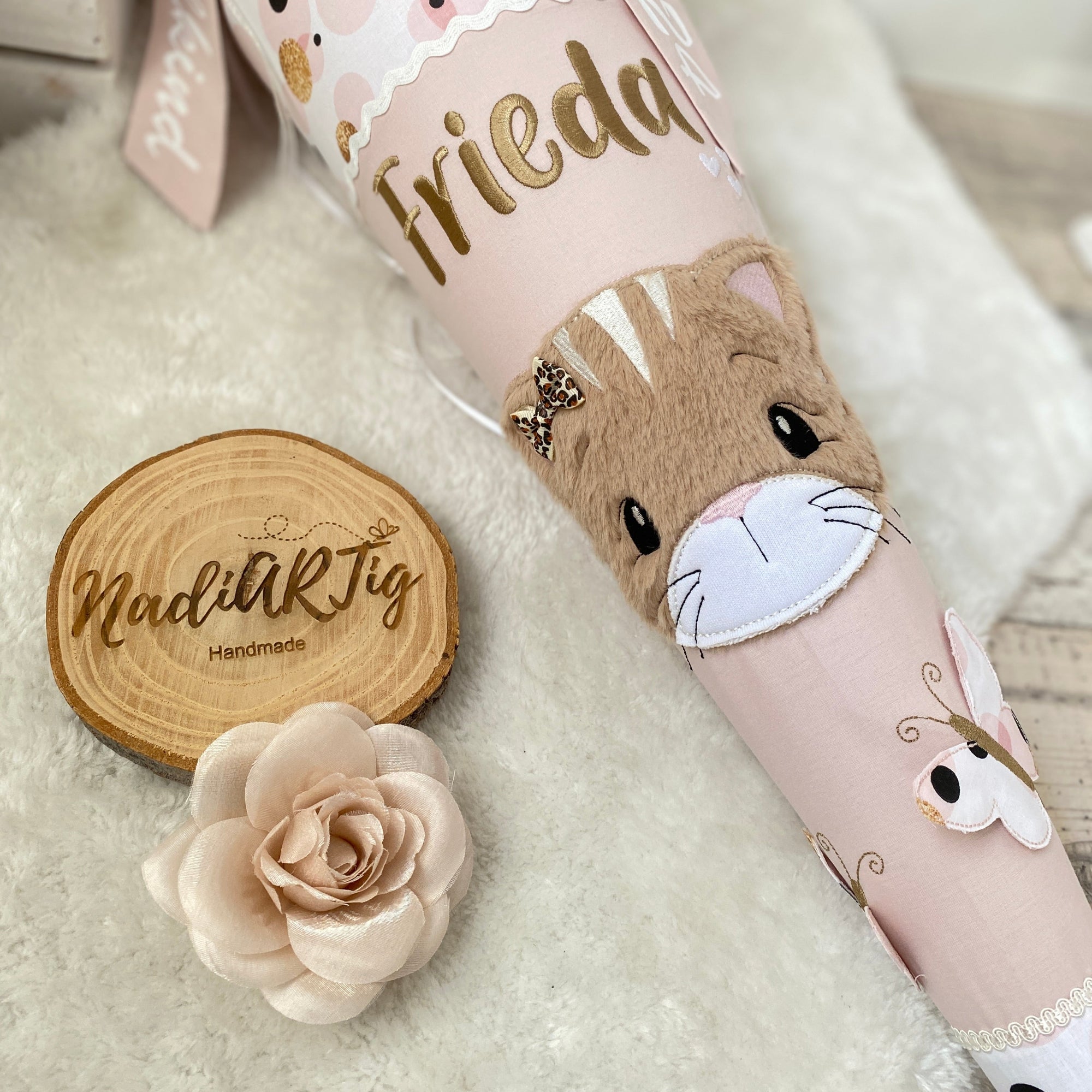 Schultüte Katze in gold/puderrosé