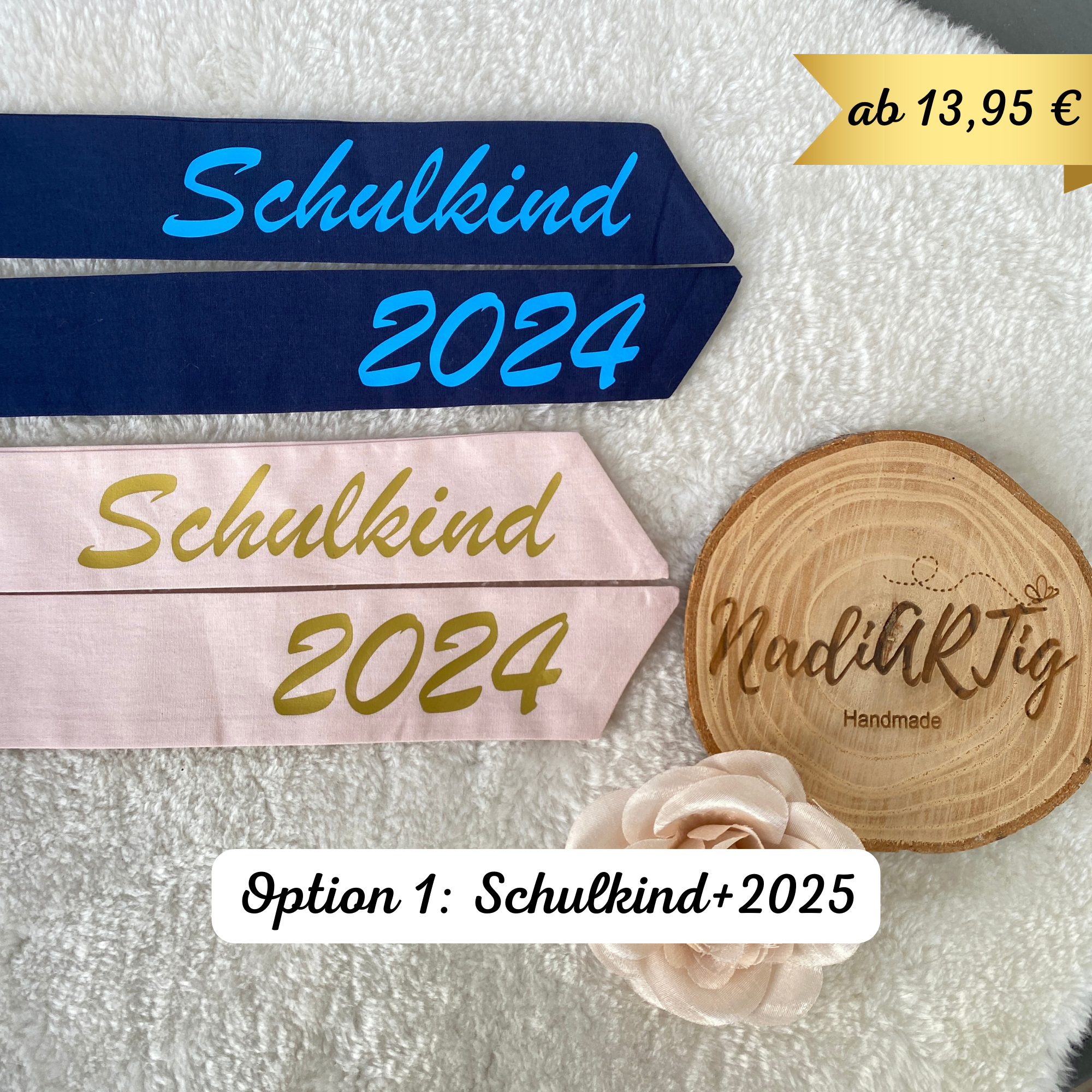 Baumwoll-Stoff-Schleife für die Schultüte | Schultütenschleife mit Namen