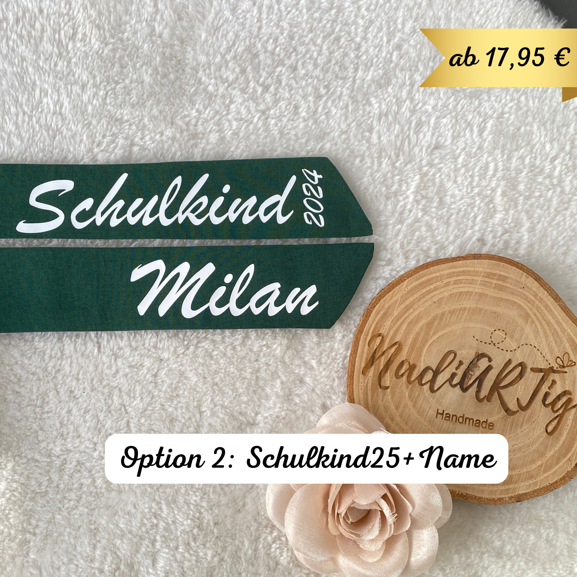 Baumwoll-Stoff-Schleife für die Schultüte | Schultütenschleife mit Namen