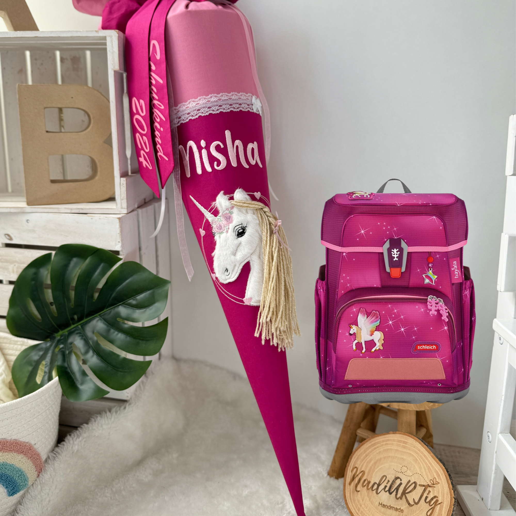 Schultüte Pegasus mit Glitzer-Goldener Mähne