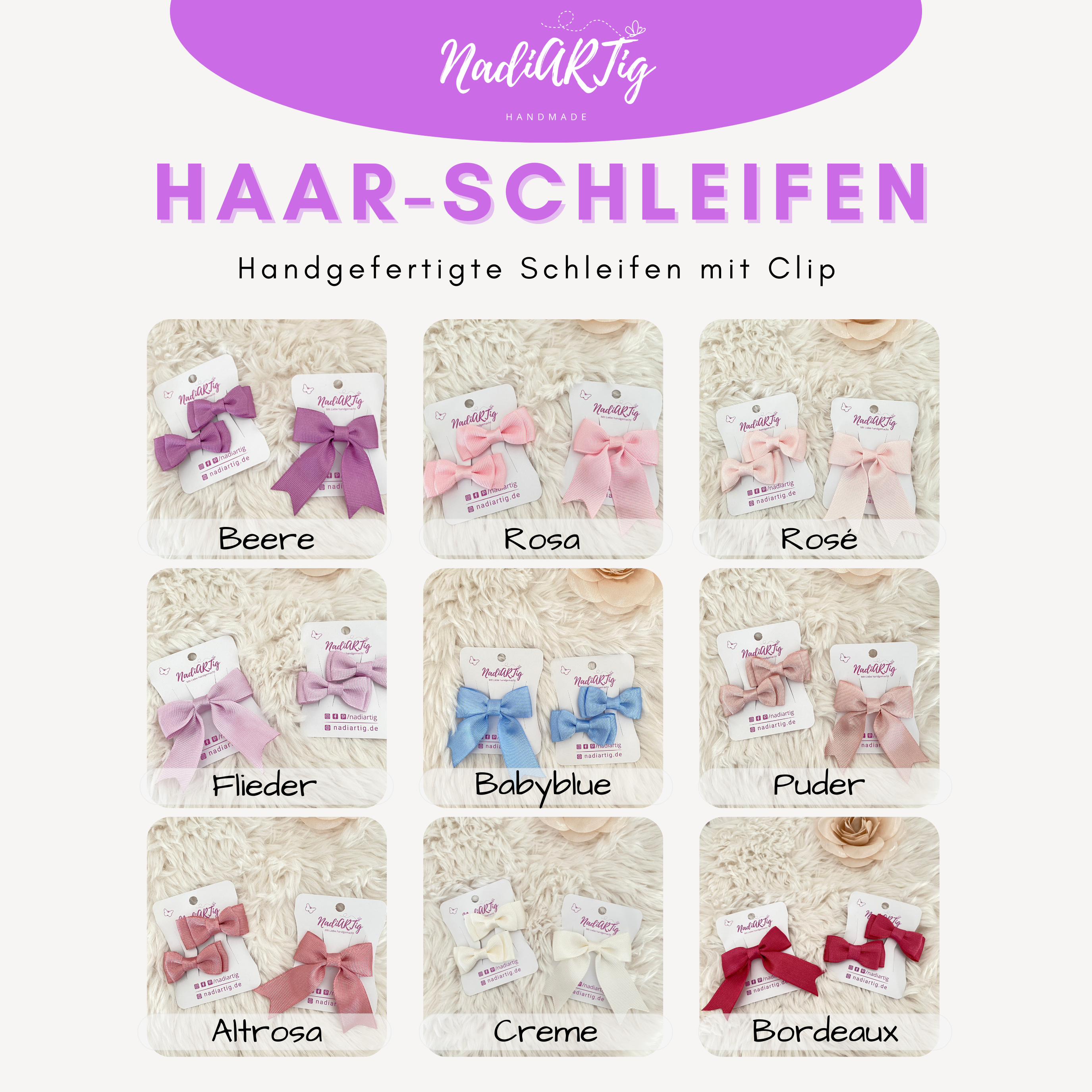 Haarschleife / Spangen in 9 Farben