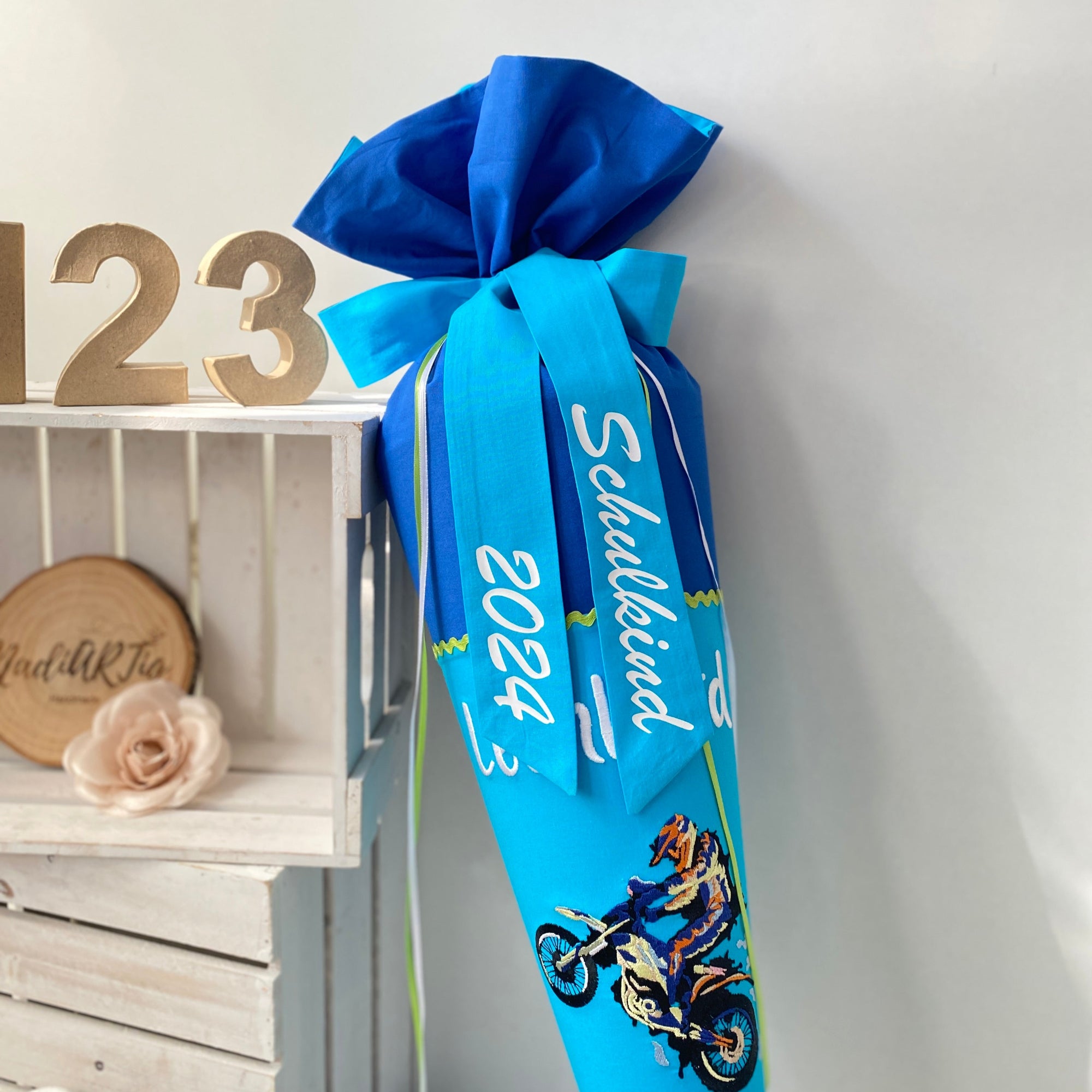 Schultüte Motocross in blau/türkis