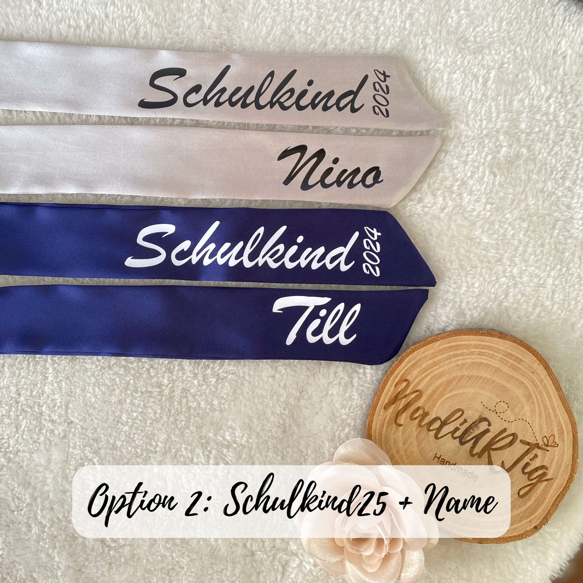 Satin-Stoffschleife für die Schultüte | Schultütenschleife mit Namen