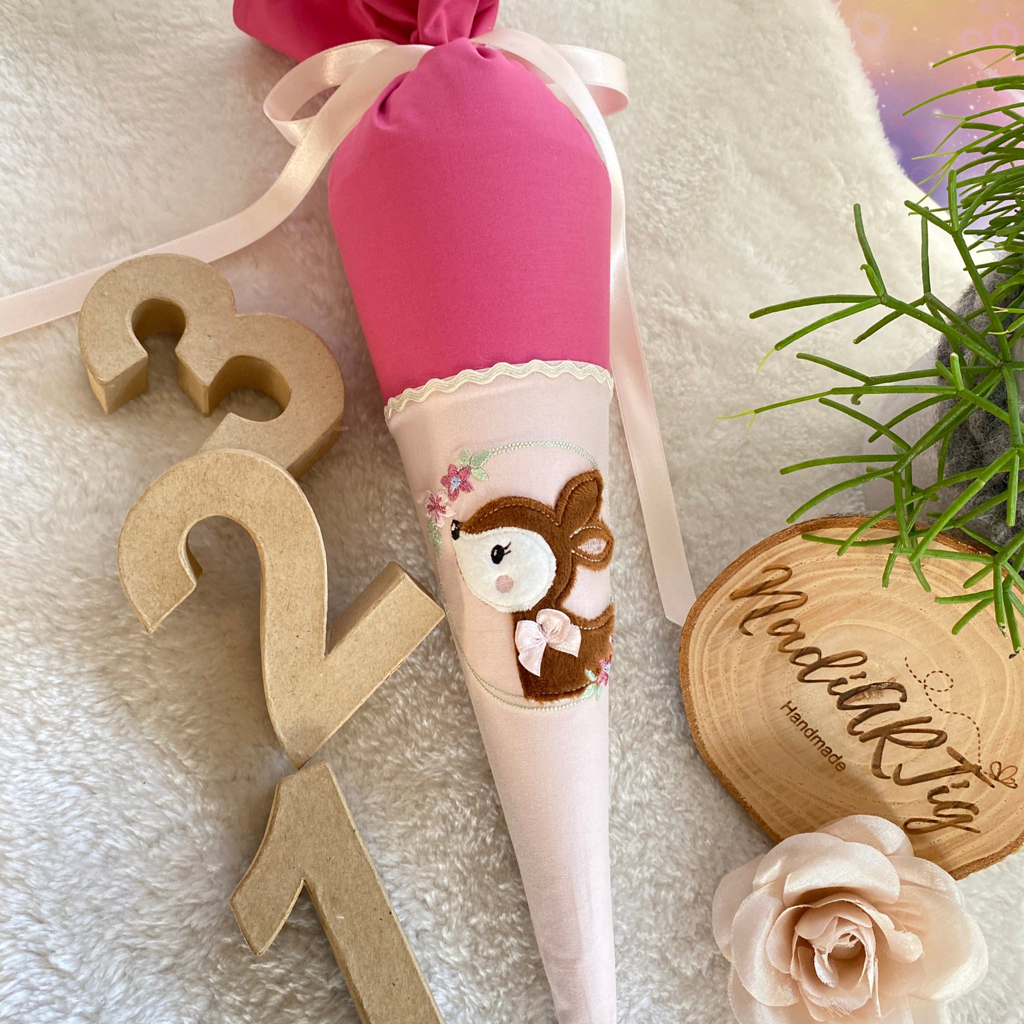 Schultüte Rehkitz in beere/puderrosé