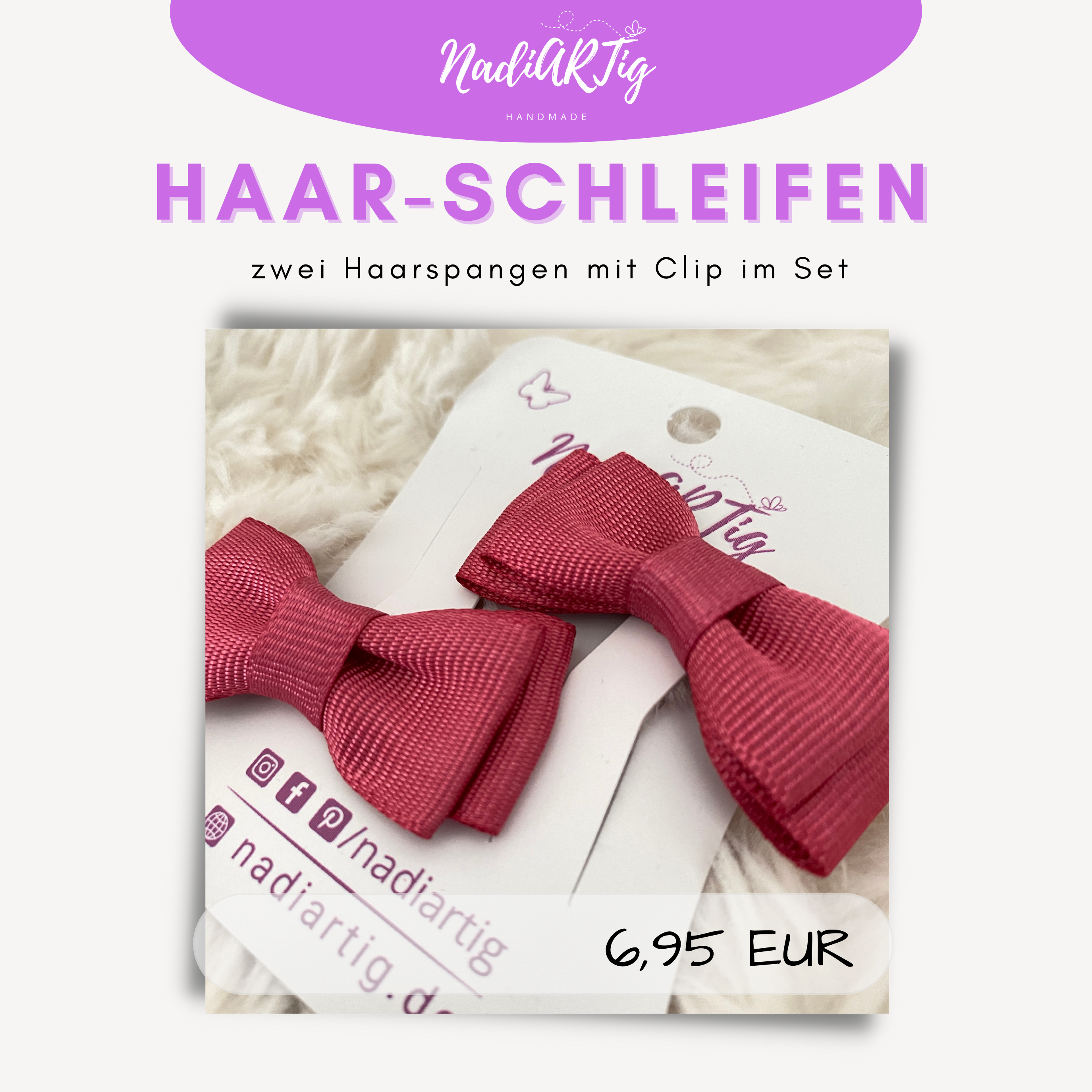 Haarschleife / Spangen in 9 Farben