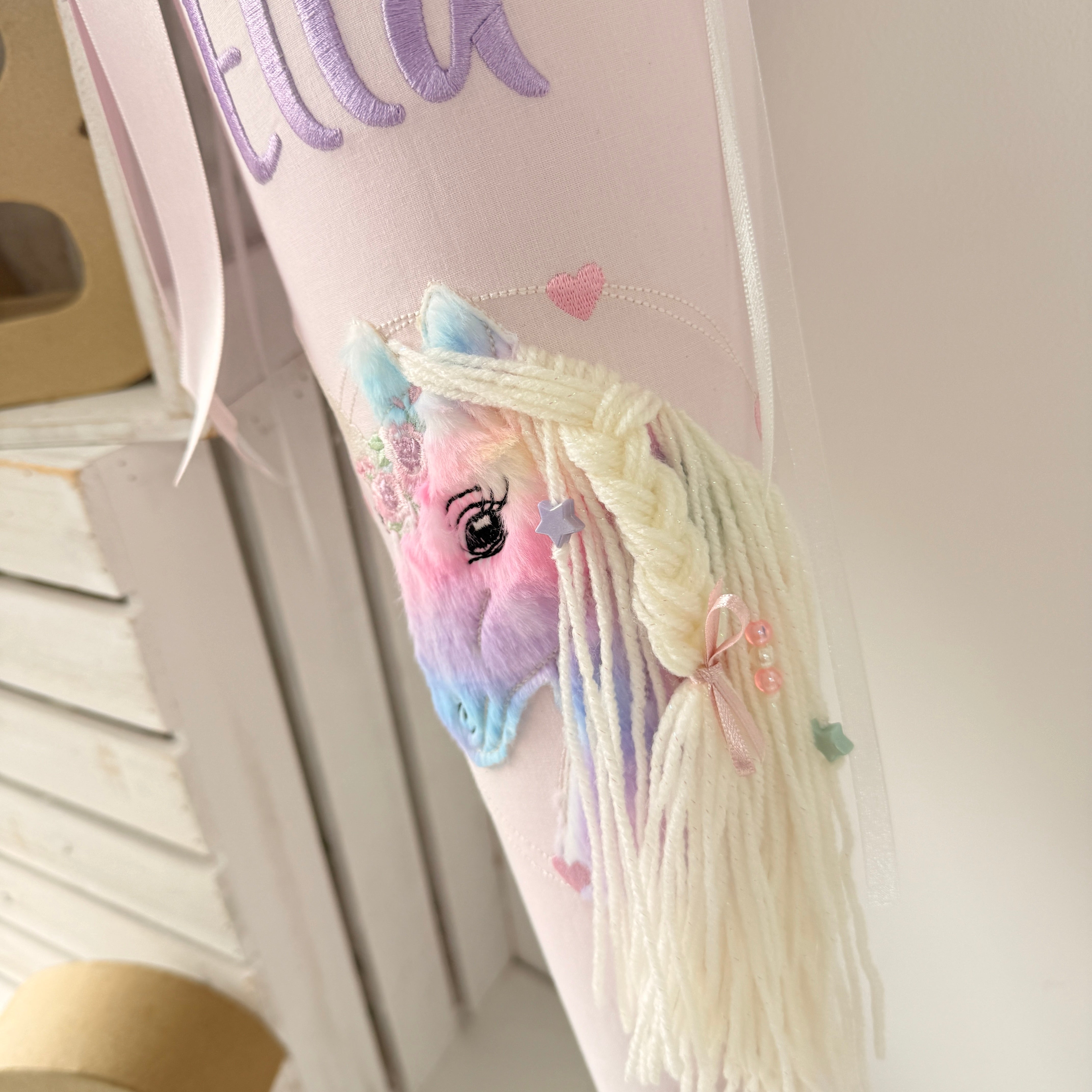 Schultüte buntes Einhorn mit glitzer Mähne in flieder/rosé