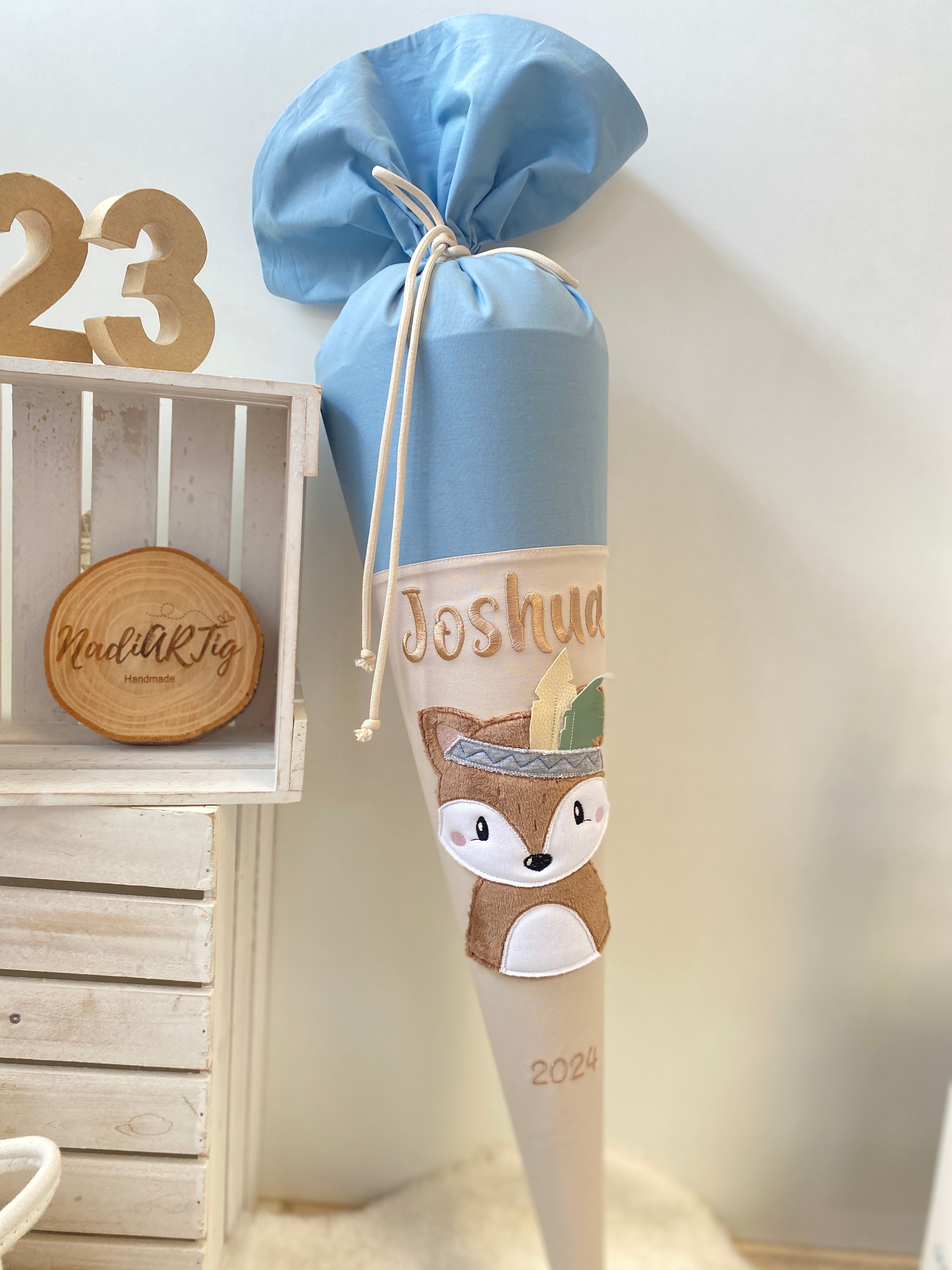 Schultüte Boho Fuchs in petrol/sand