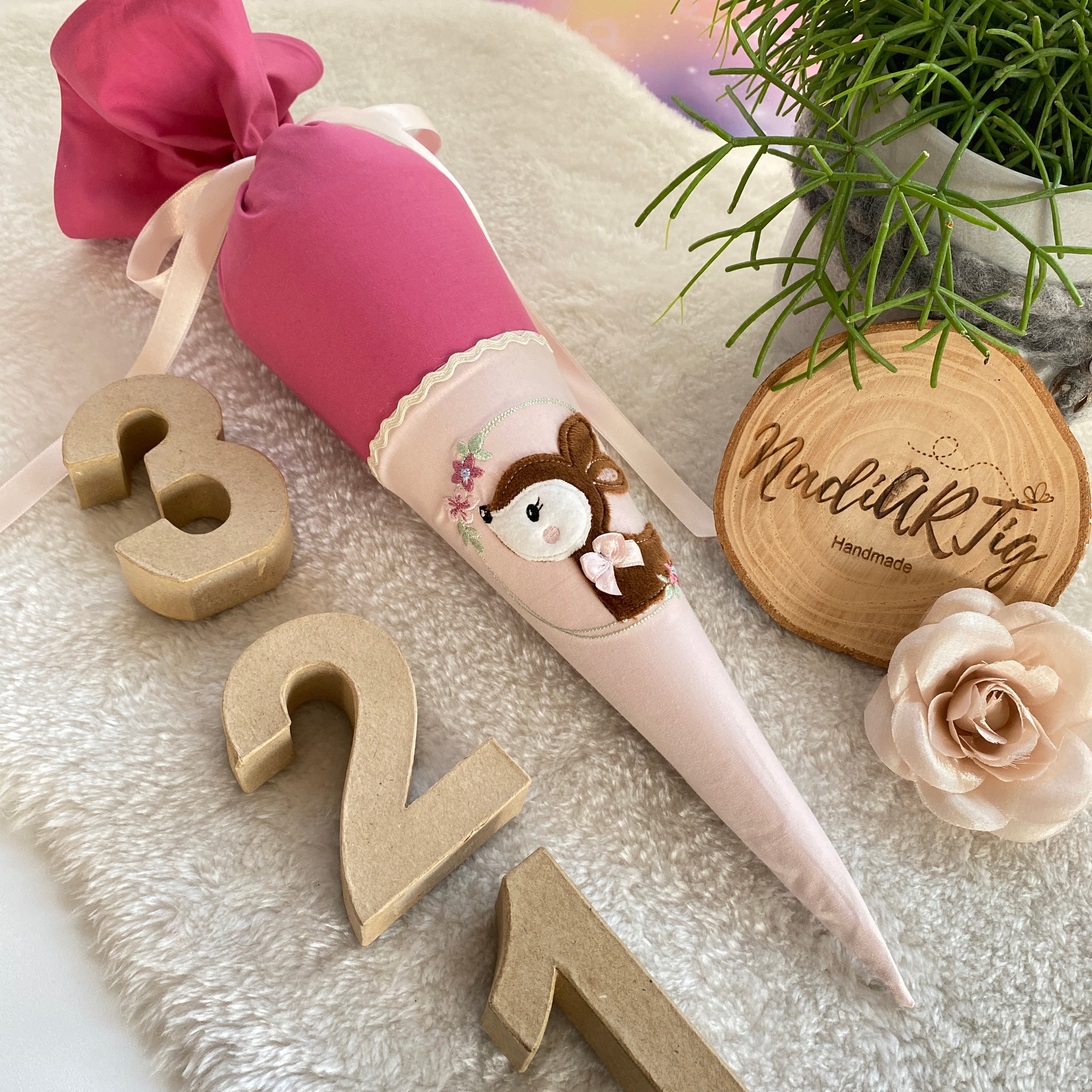 Geschwister-Schultüte Rehkitz in beere/puderrosé